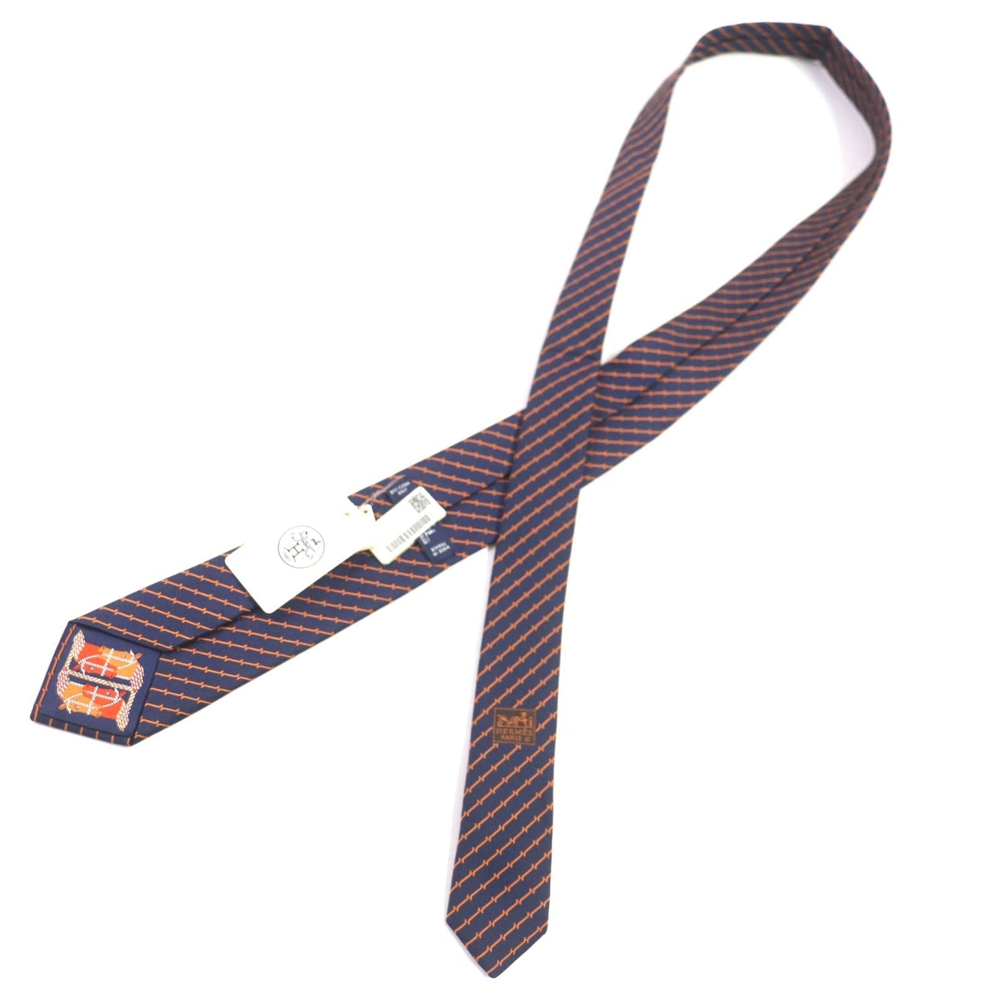 HERMES tie 339329 silk Blue orange DOUBLURE H QUADRIGE