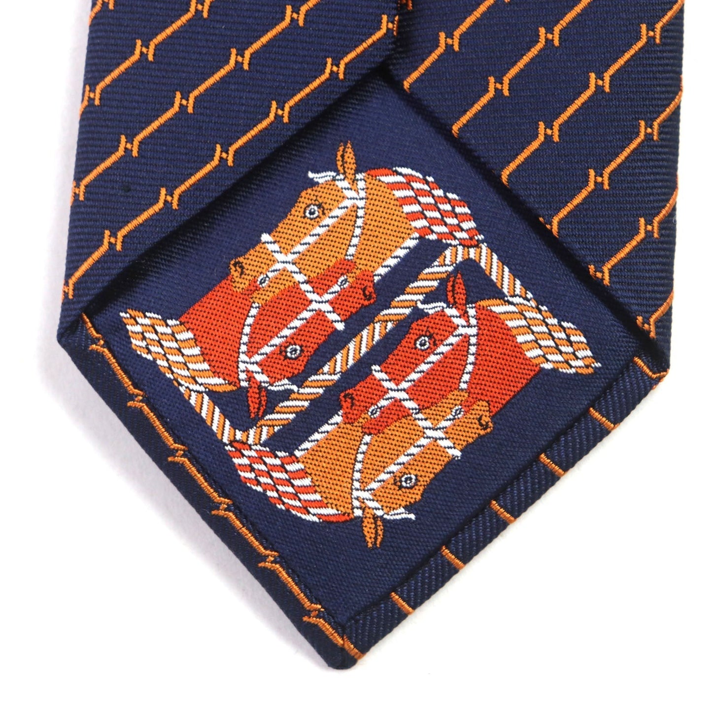 HERMES tie 339329 silk Blue orange DOUBLURE H QUADRIGE