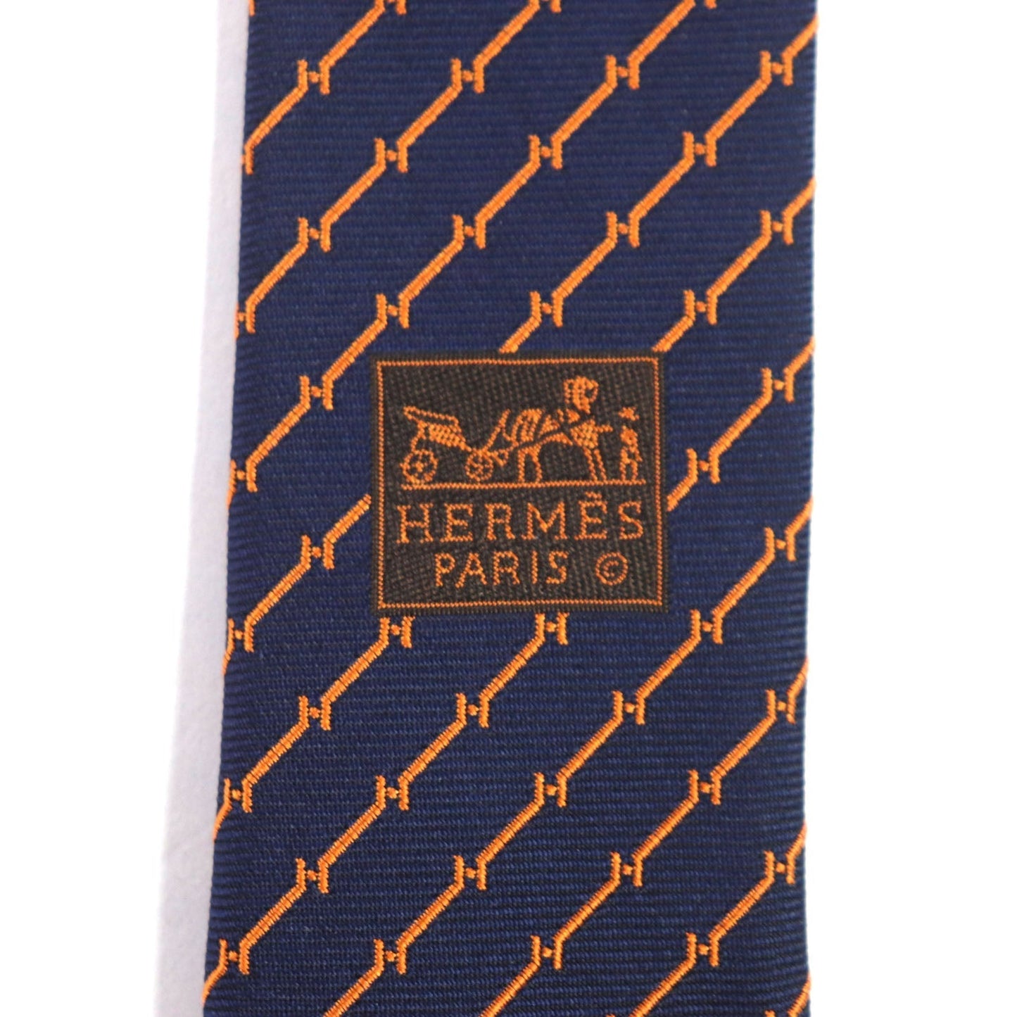 HERMES tie 339329 silk Blue orange DOUBLURE H QUADRIGE