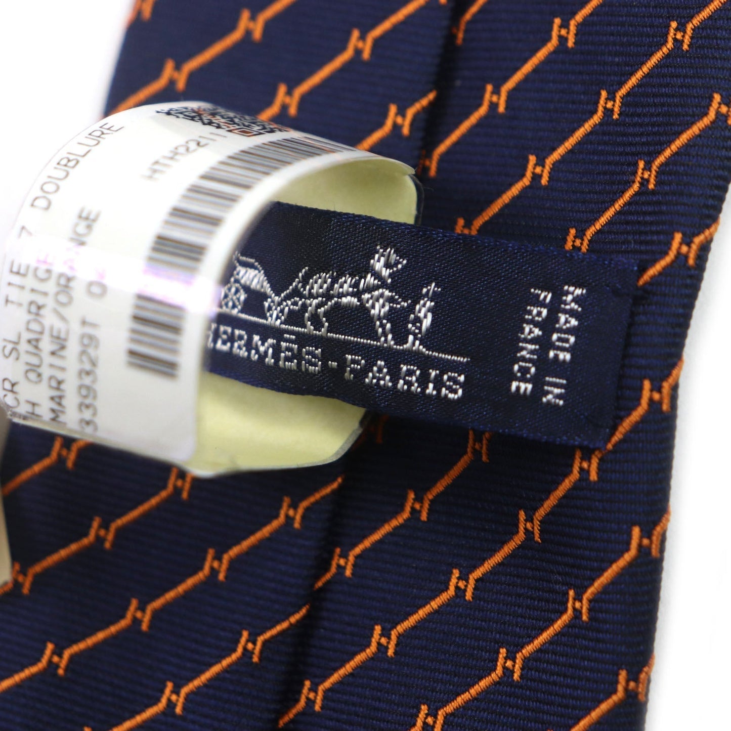 HERMES tie 339329 silk Blue orange DOUBLURE H QUADRIGE