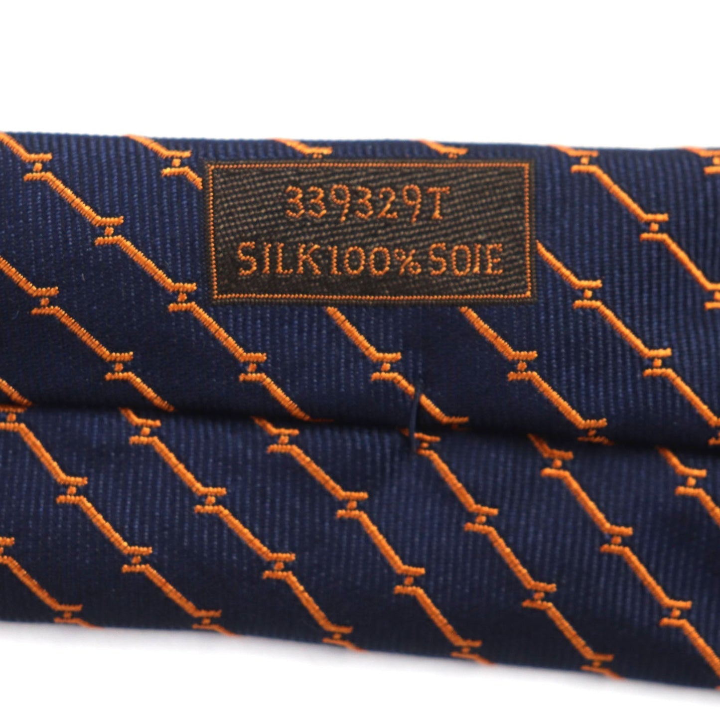HERMES tie 339329 silk Blue orange DOUBLURE H QUADRIGE