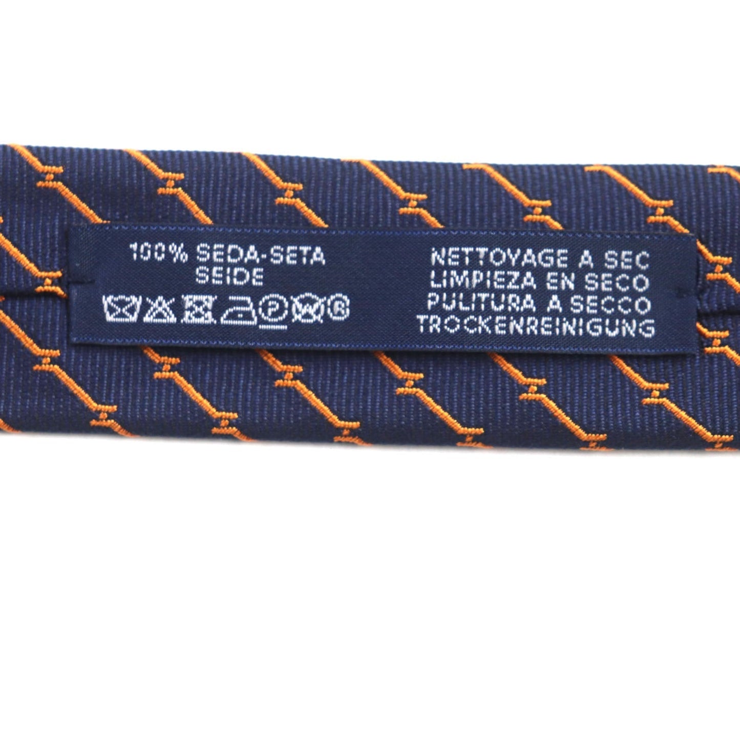 HERMES tie 339329 silk Blue orange DOUBLURE H QUADRIGE