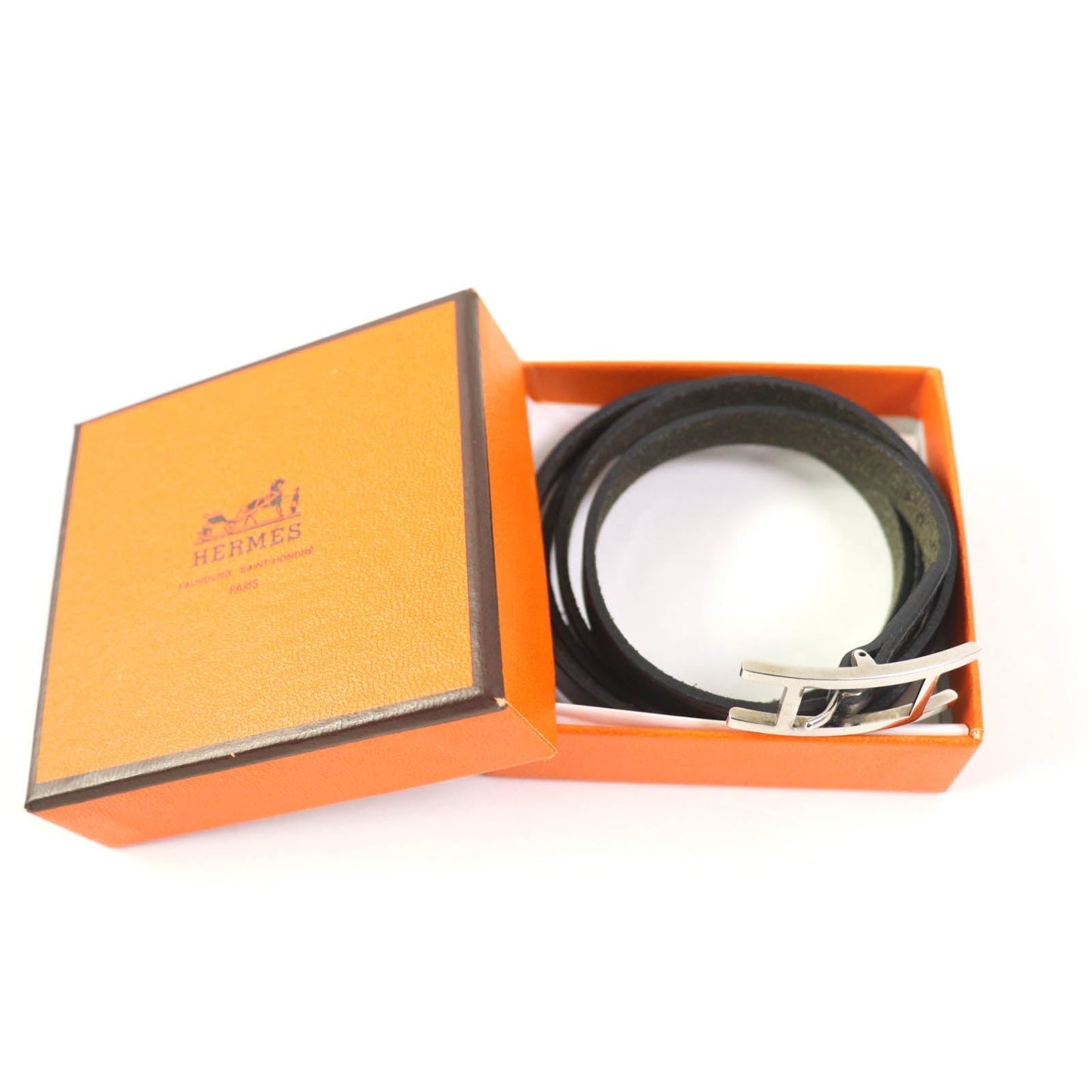 HERMES bracelet leather black Abi 3