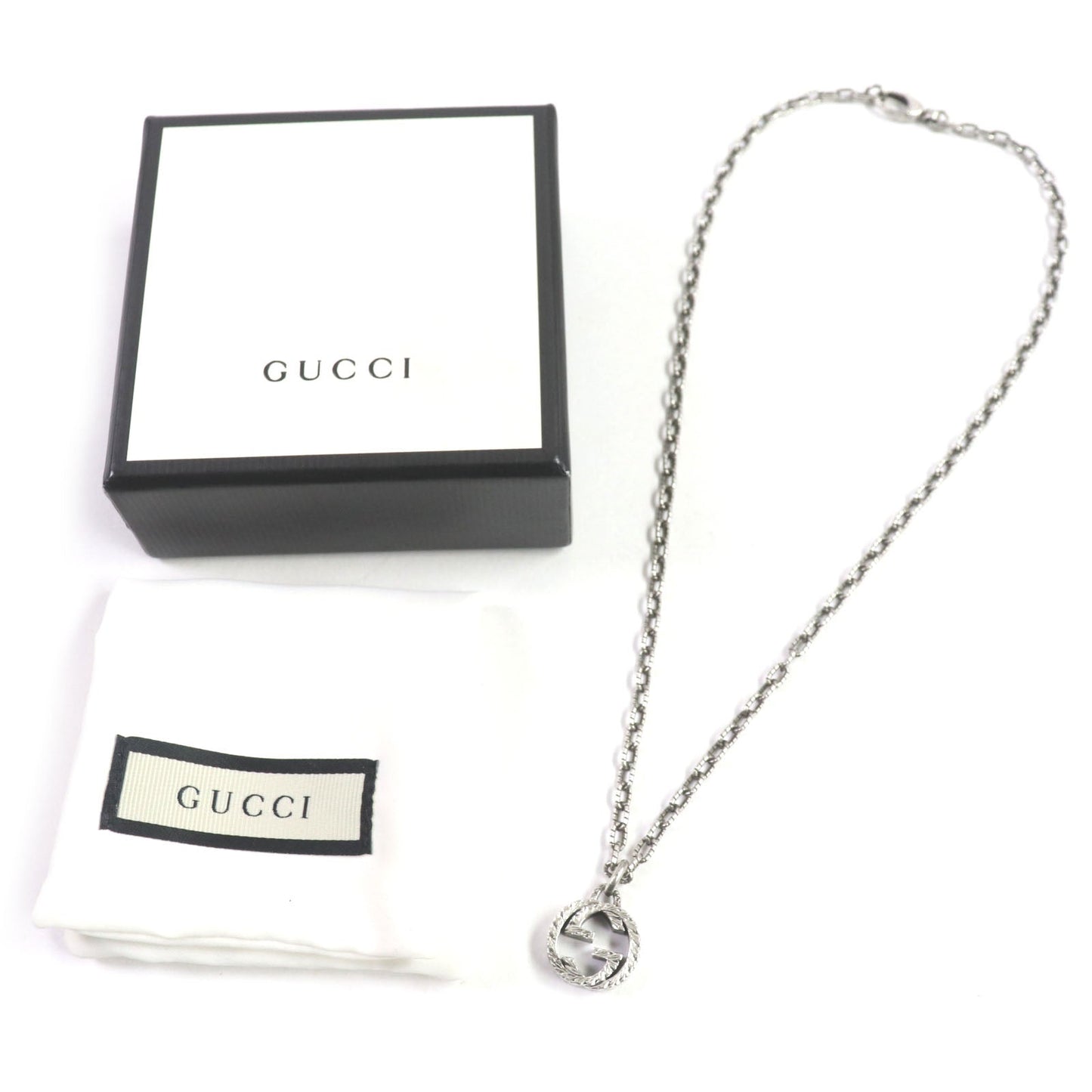 GUCCI Necklace AG925 Silver Interlocking G Arabesque