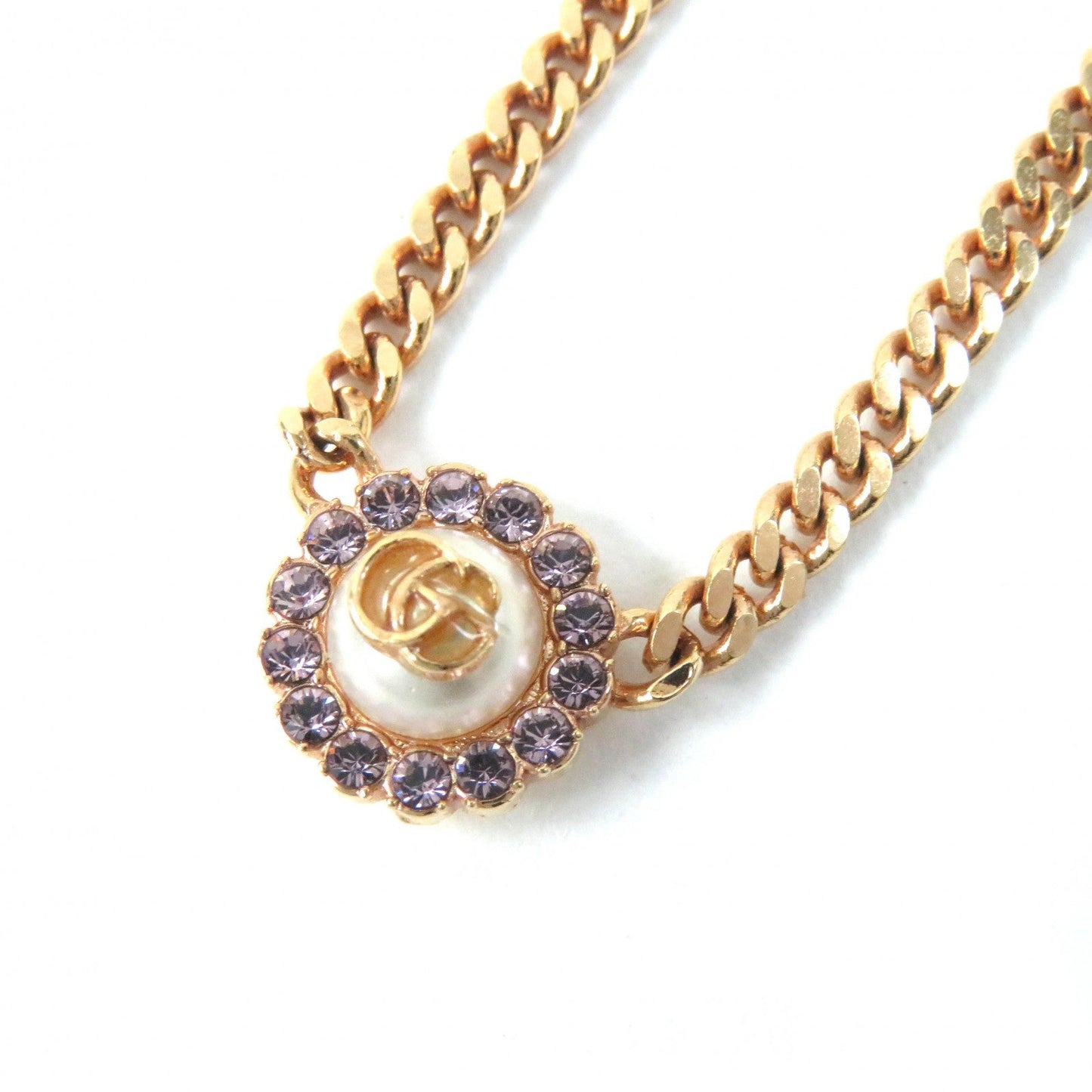 GUCCI Necklace 702568 Rhinestone Rose gold Double G Flower Necklace