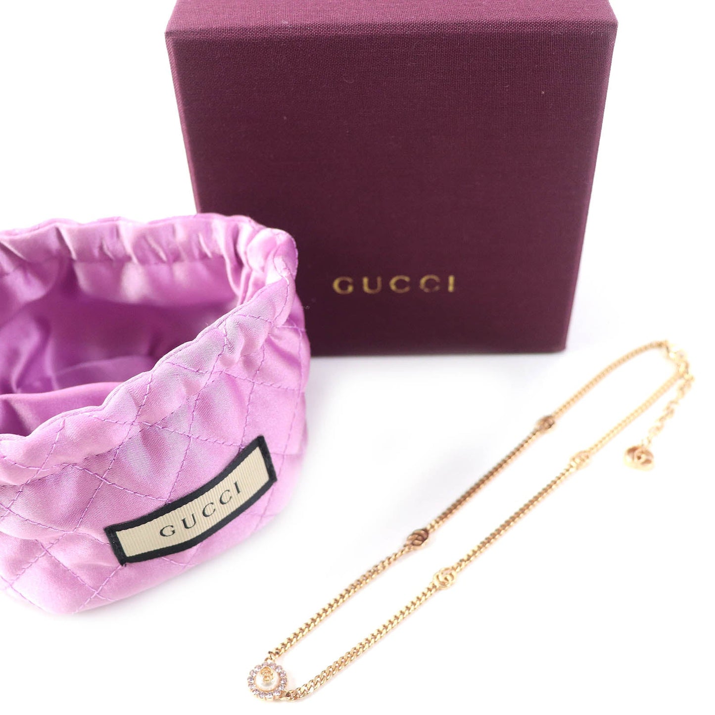 GUCCI Necklace 702568 Rhinestone Rose gold Double G Flower Necklace