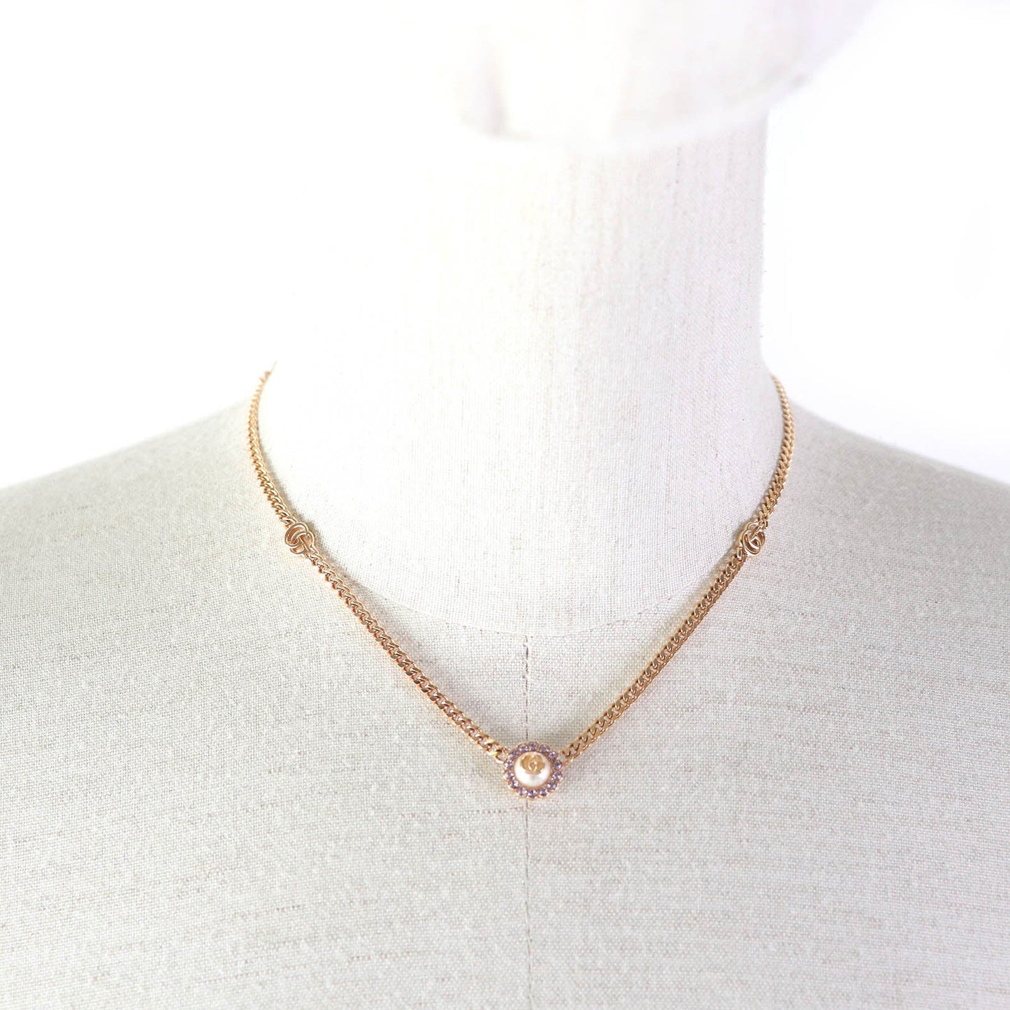 GUCCI Necklace 702568 Rhinestone Rose gold Double G Flower Necklace