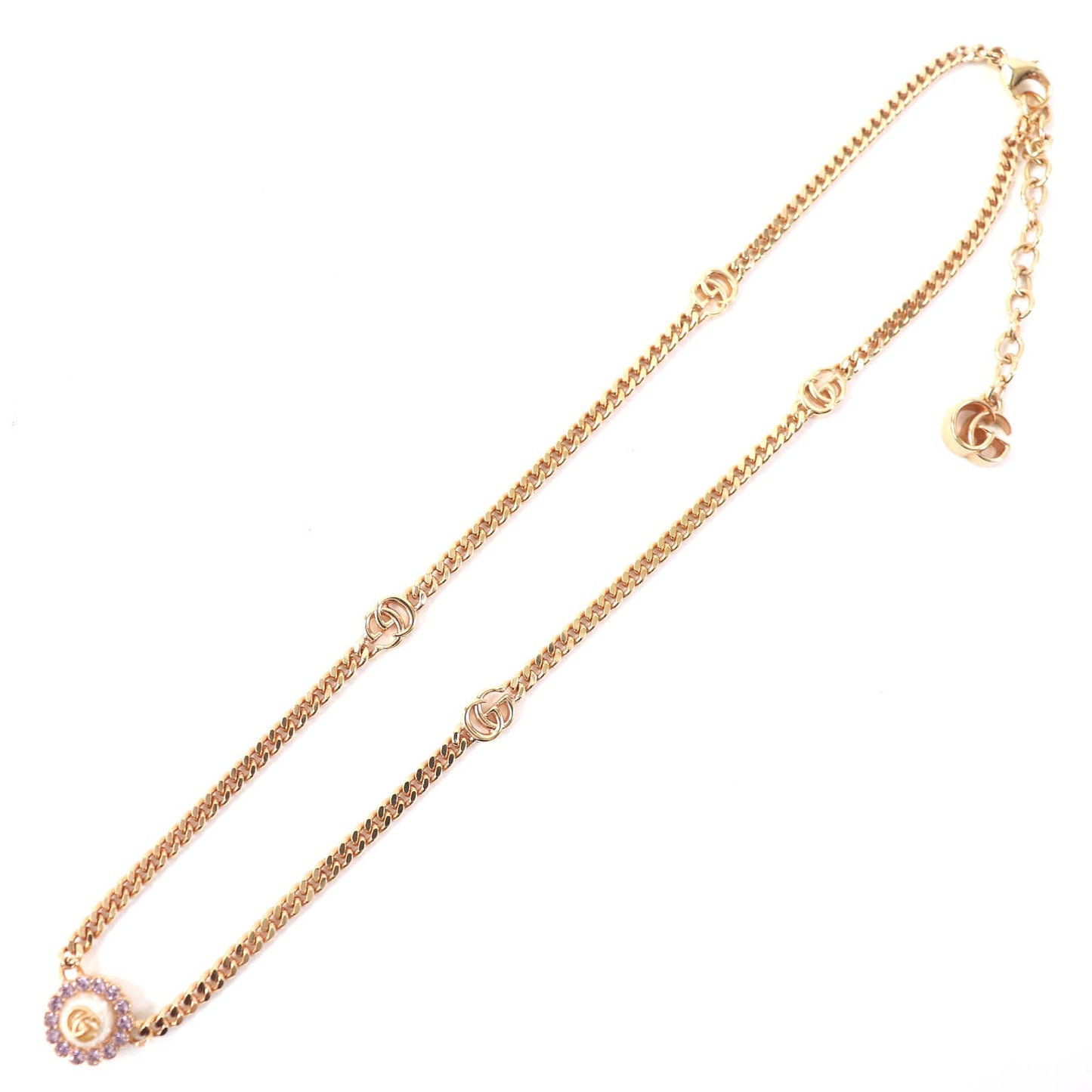 GUCCI Necklace 702568 Rhinestone Rose gold Double G Flower Necklace