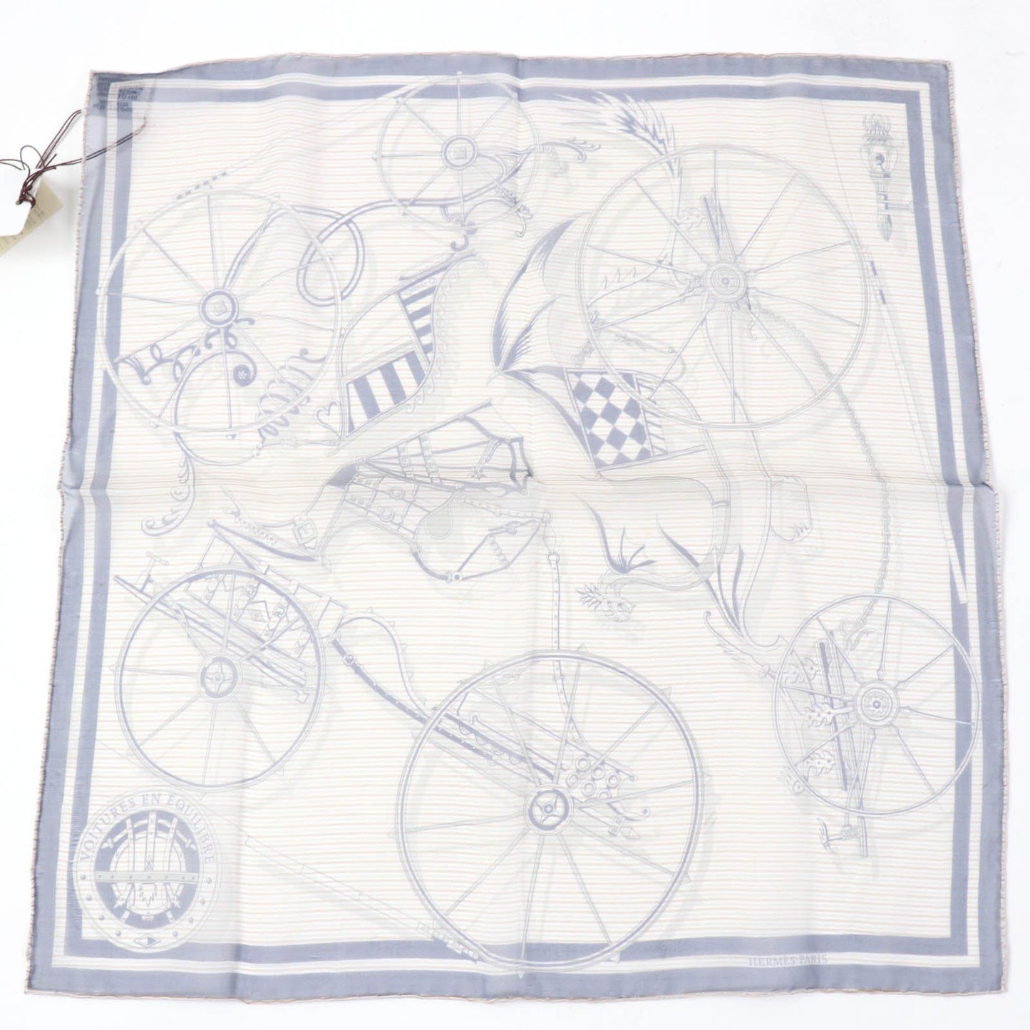 HERMES scarf Main: 100% silk Marine / Blanc / Gris VOITURES EN EQUILIBRE Carre45 Women Used