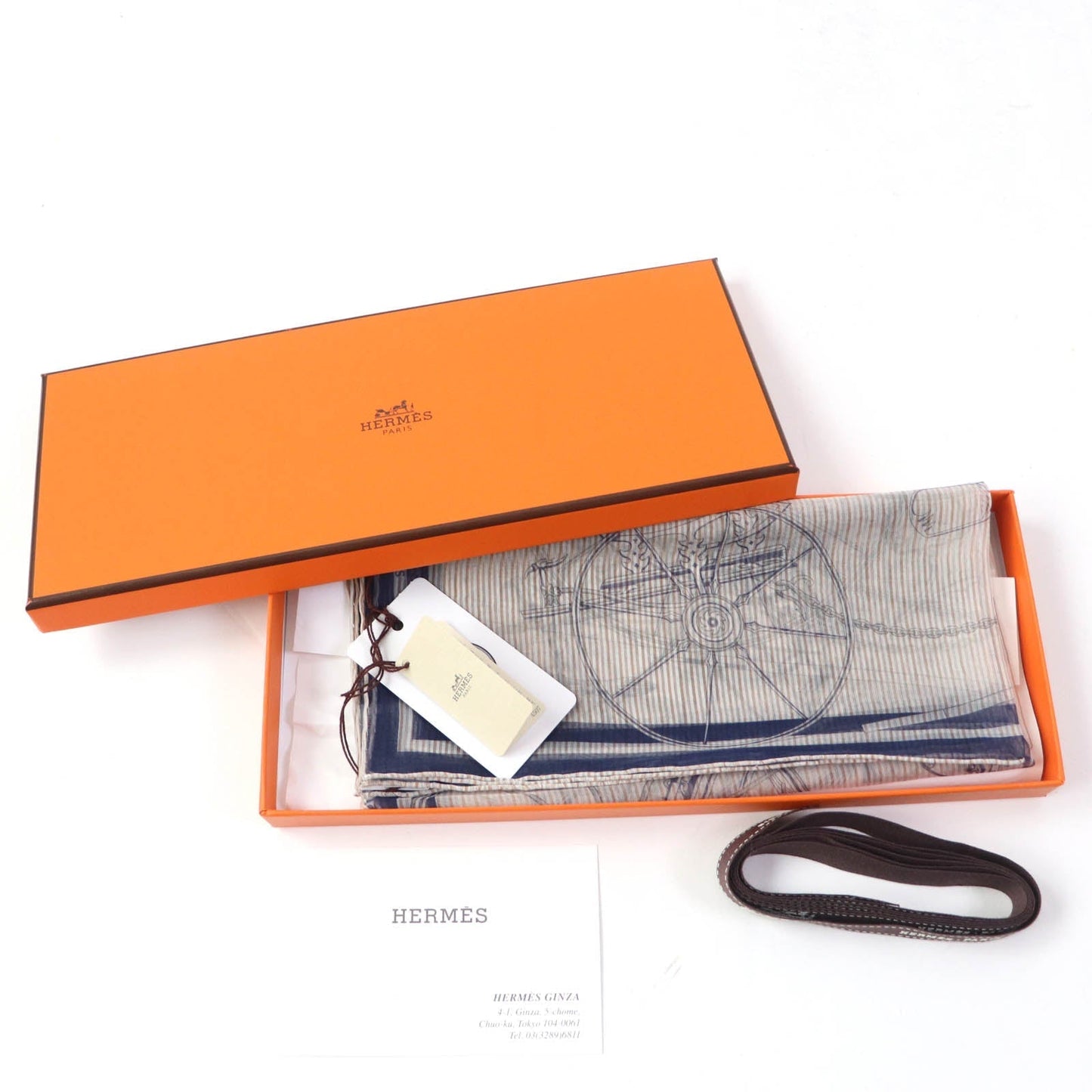 HERMES scarf Main: 100% silk Marine / Blanc / Gris VOITURES EN EQUILIBRE Carre45 Women Used