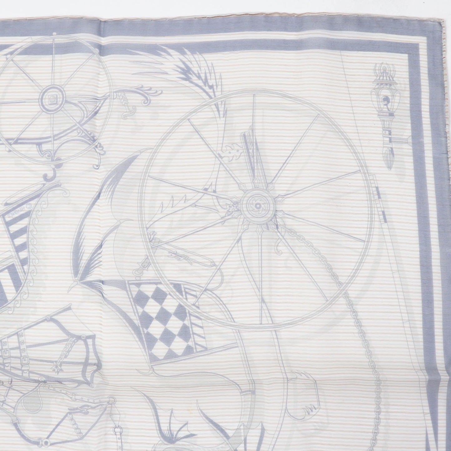 HERMES scarf Main: 100% silk Marine / Blanc / Gris VOITURES EN EQUILIBRE Carre45 Women Used