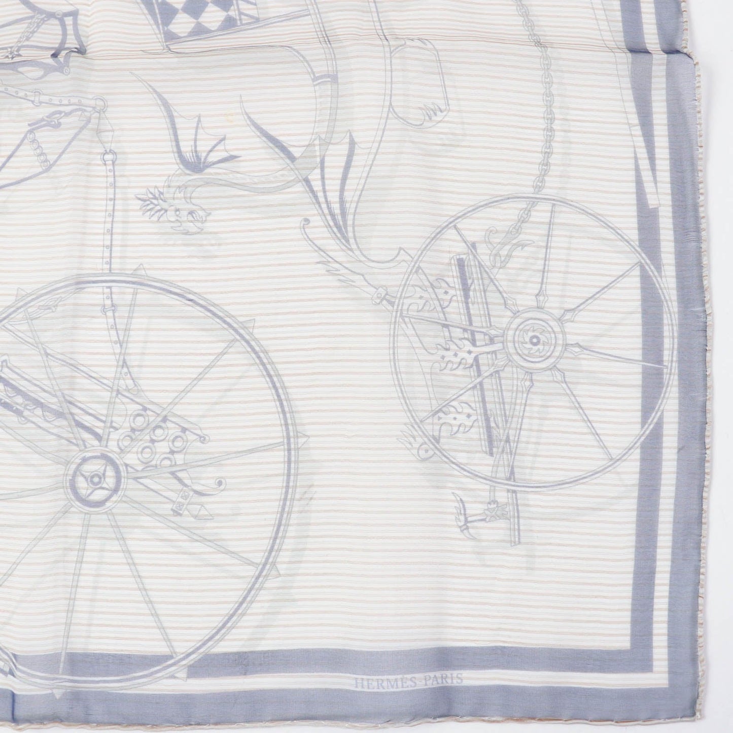 HERMES scarf Main: 100% silk Marine / Blanc / Gris VOITURES EN EQUILIBRE Carre45 Women Used