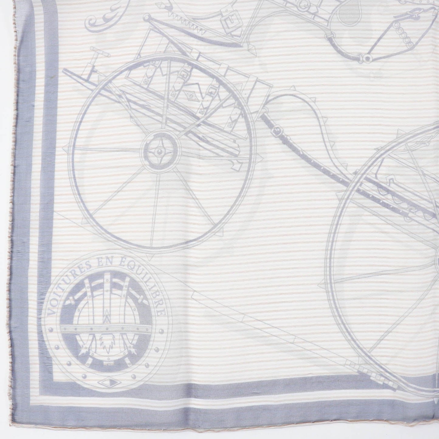 HERMES scarf Main: 100% silk Marine / Blanc / Gris VOITURES EN EQUILIBRE Carre45 Women Used