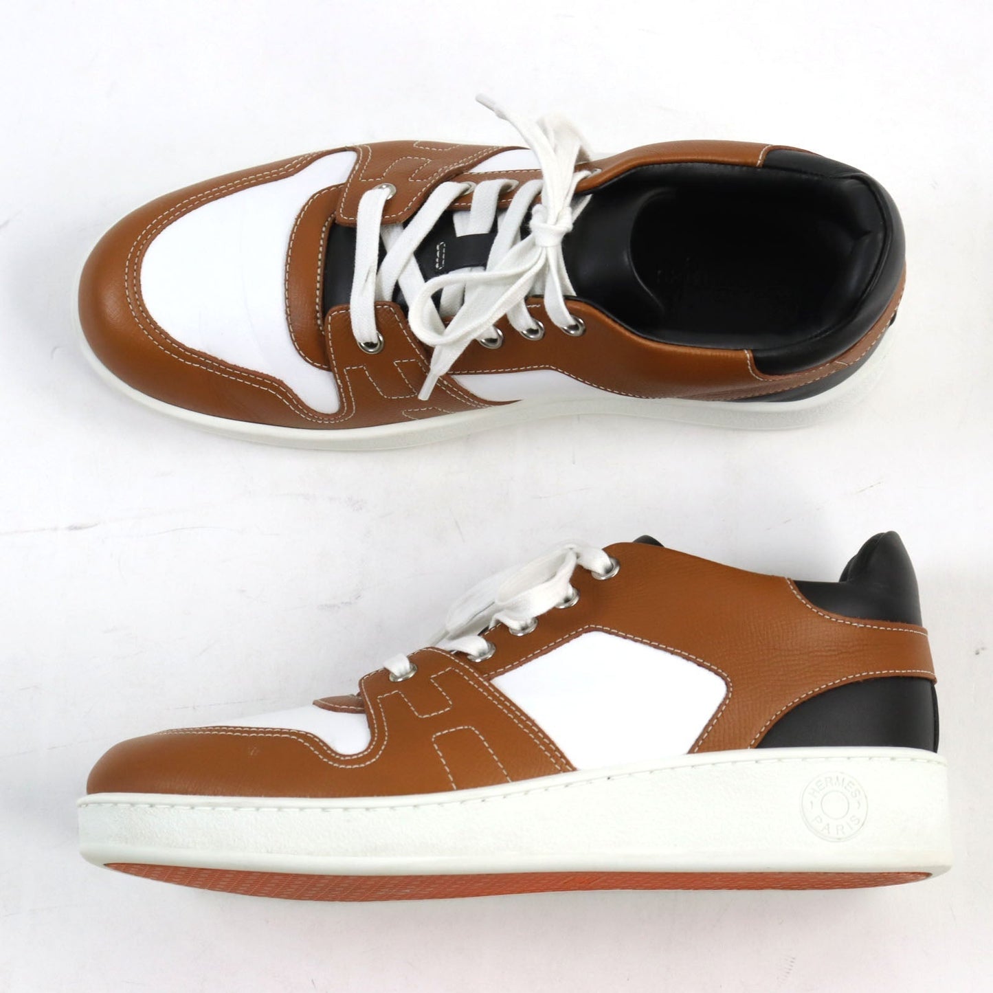HERMES sneakers Main: Leather Brown white black free mens 39 Used