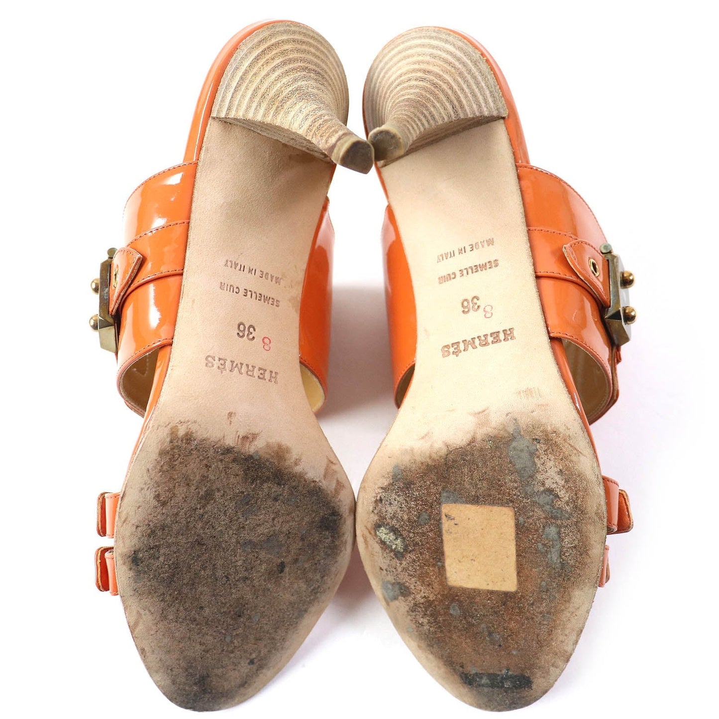 HERMES Mule Patent leather Orange 36
