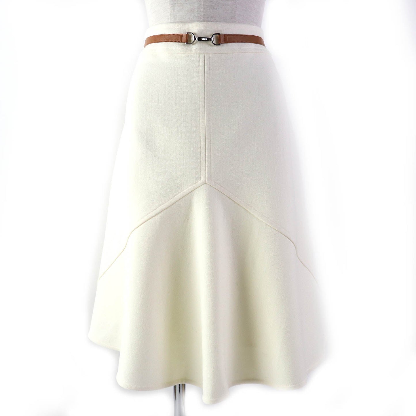 HERMES flare skirt wool White camel 42