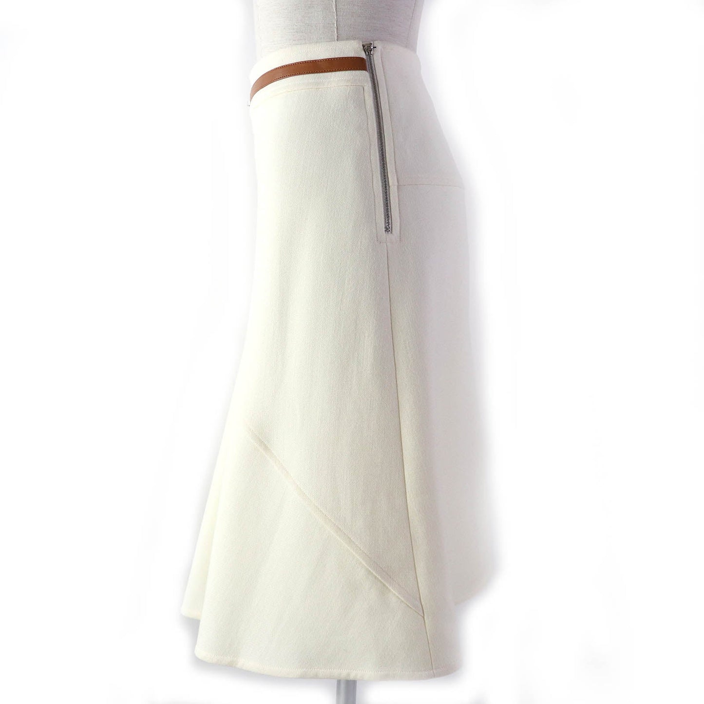 HERMES flare skirt wool White camel 42
