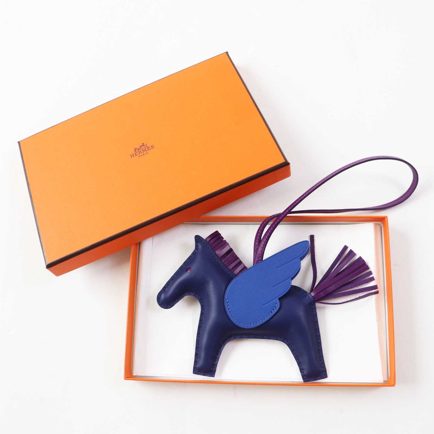 HERMES Bag charm Anyo Miro Blue Saphir Violet Blue France Rodeo Pegasus MM