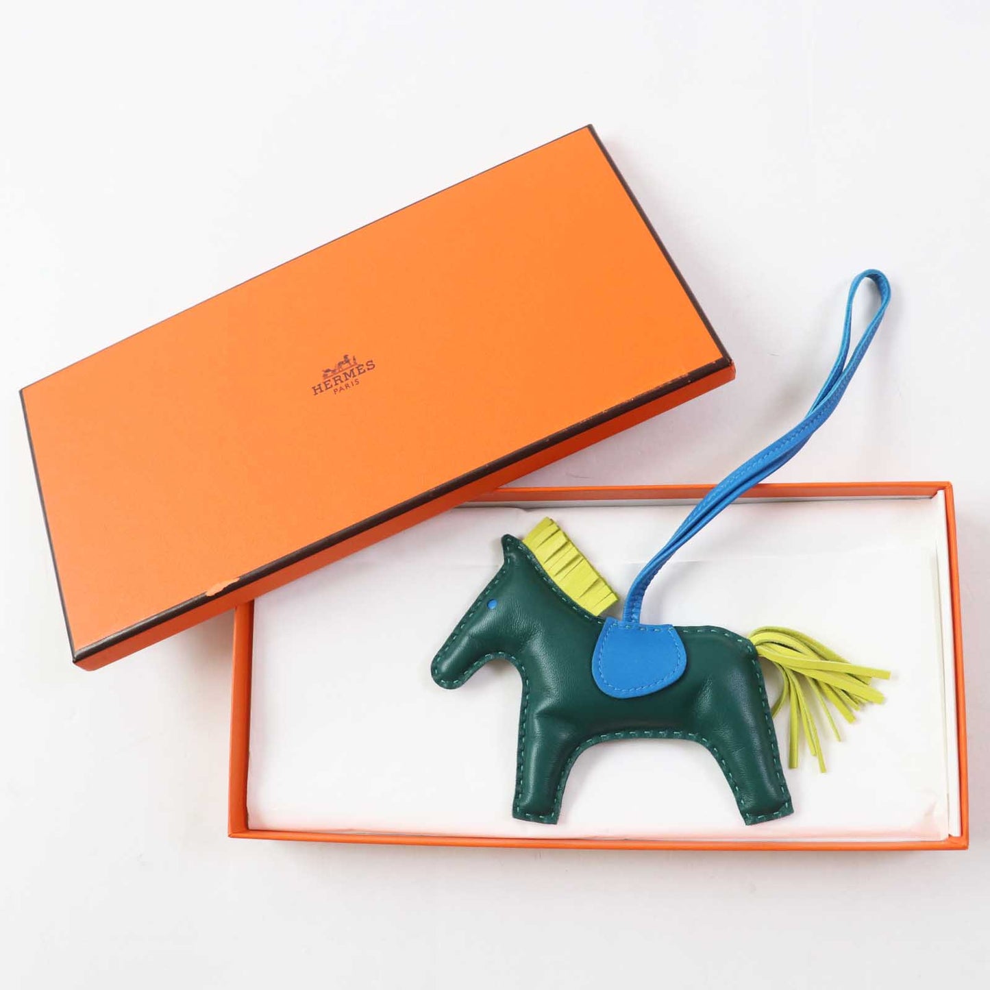 HERMES Bag charm Anyo Miro Malachite Lime Blue Sanzibar Rodeo Charm MM