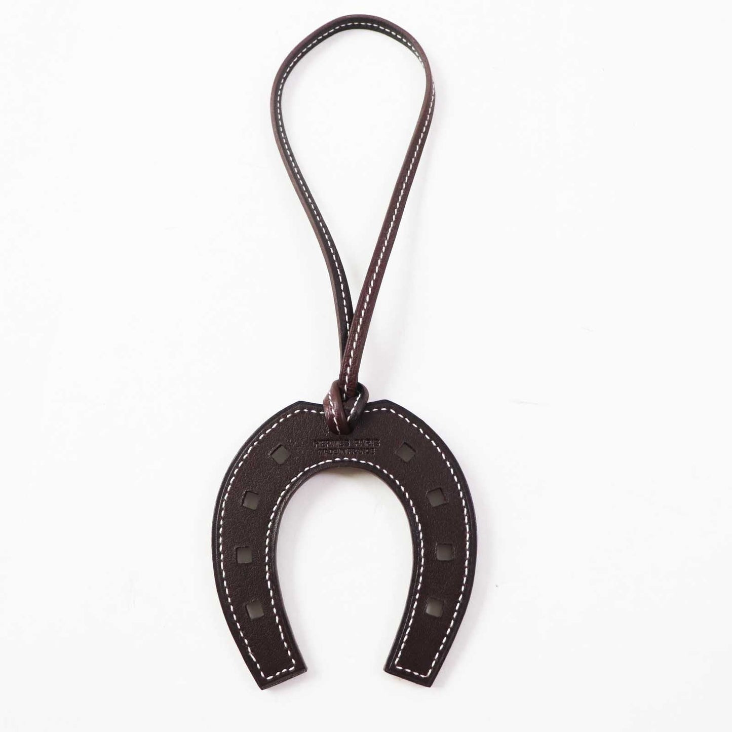 HERMES Bag charm leather Dark brown Paddock schbar