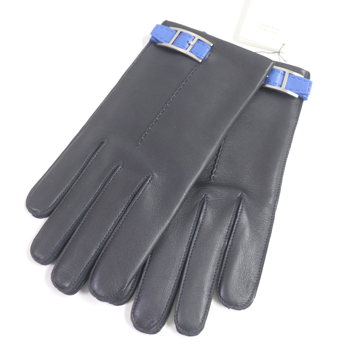 HERMES gloves Lamb leather Dark navy 8