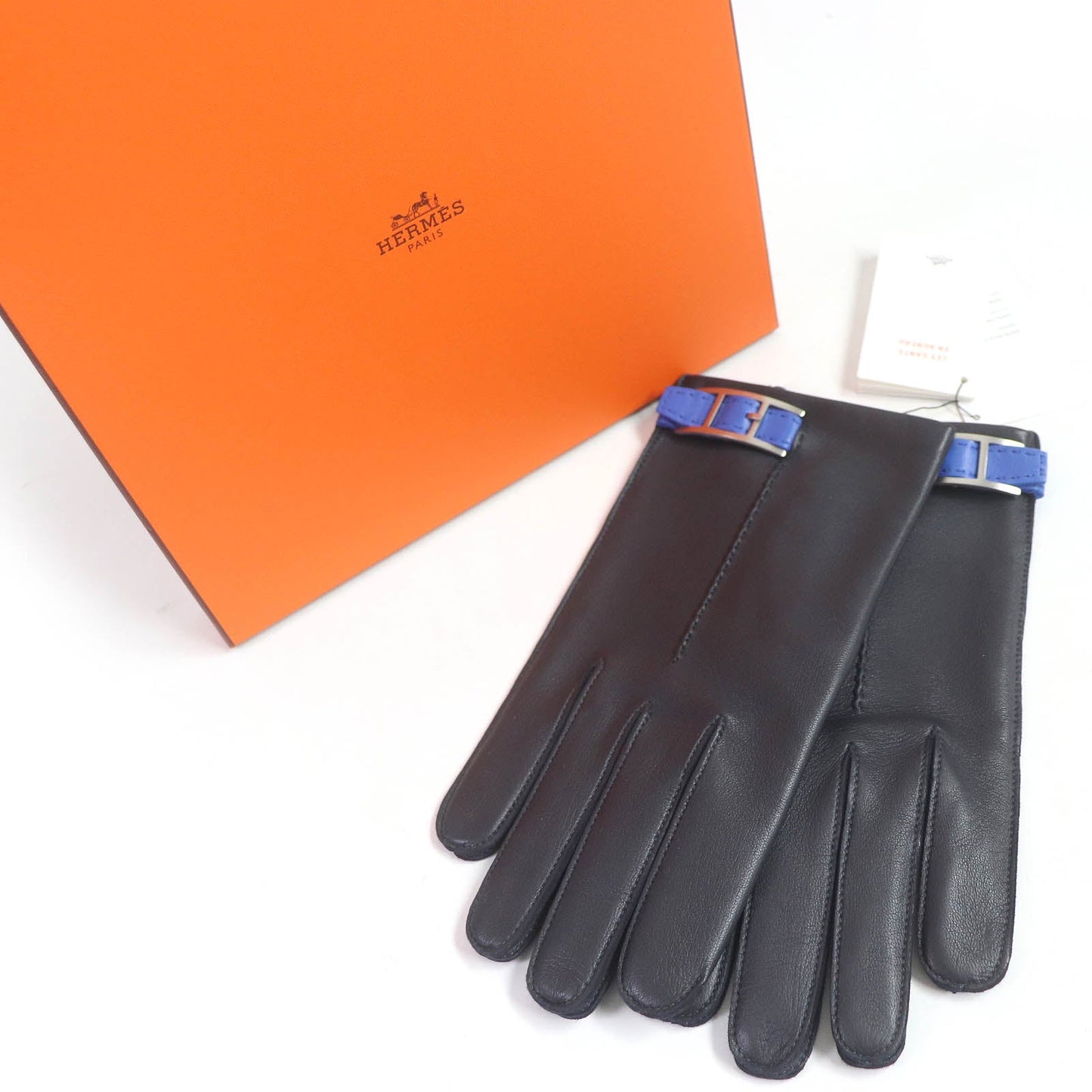 HERMES gloves Lamb leather Dark navy 8