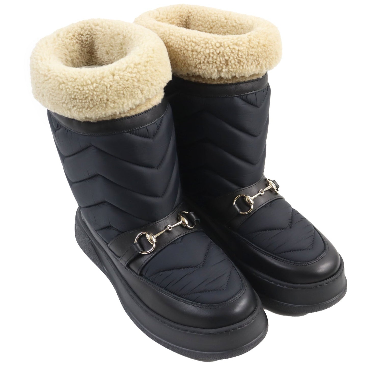 GUCCI short boots 673124 leather black chevron boots mens 9 Secondhand