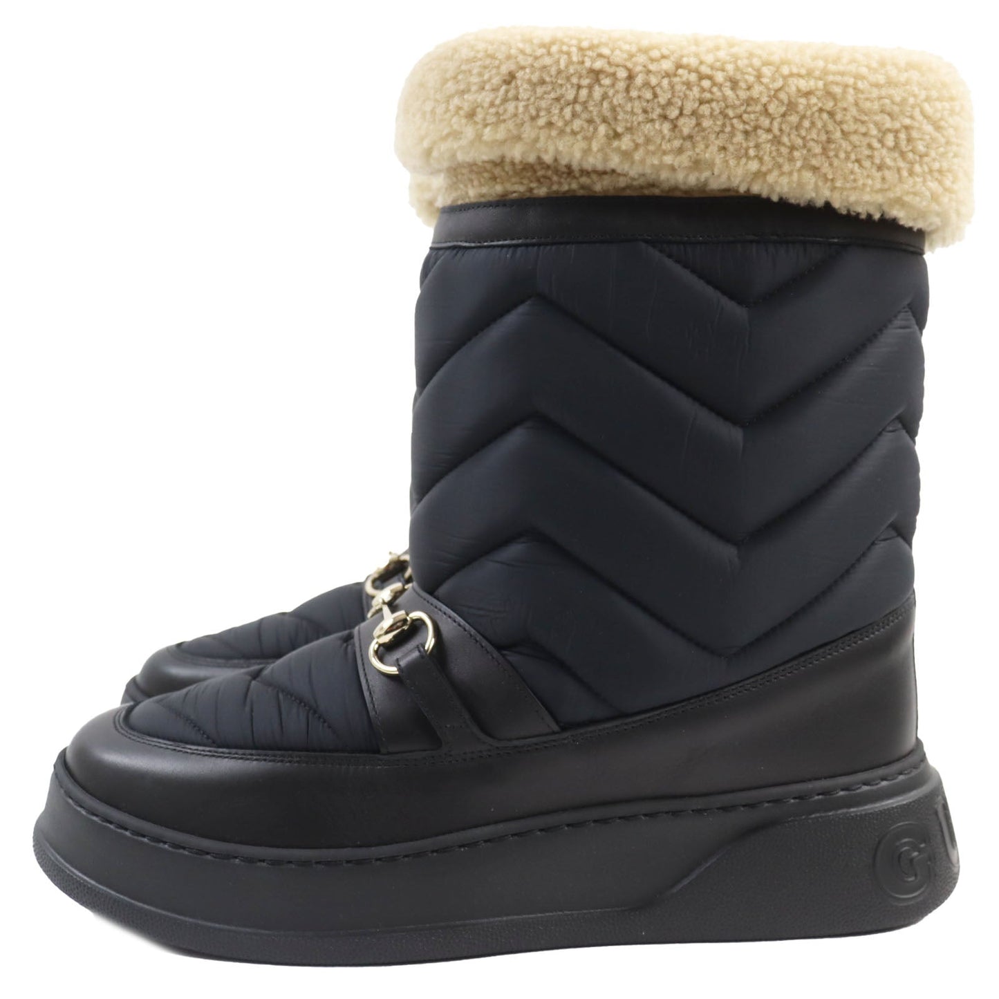 GUCCI short boots 673124 leather black chevron boots mens 9 Secondhand