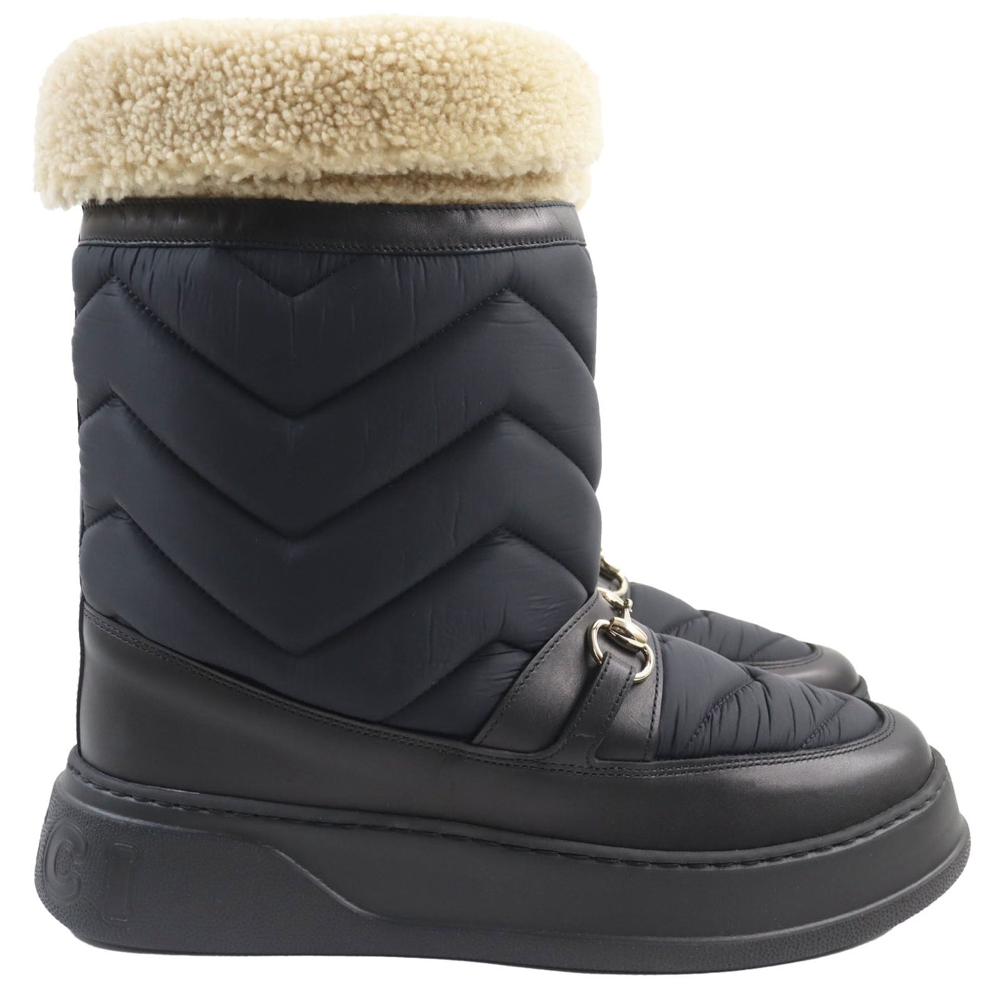 GUCCI short boots 673124 leather black chevron boots mens 9 Secondhand