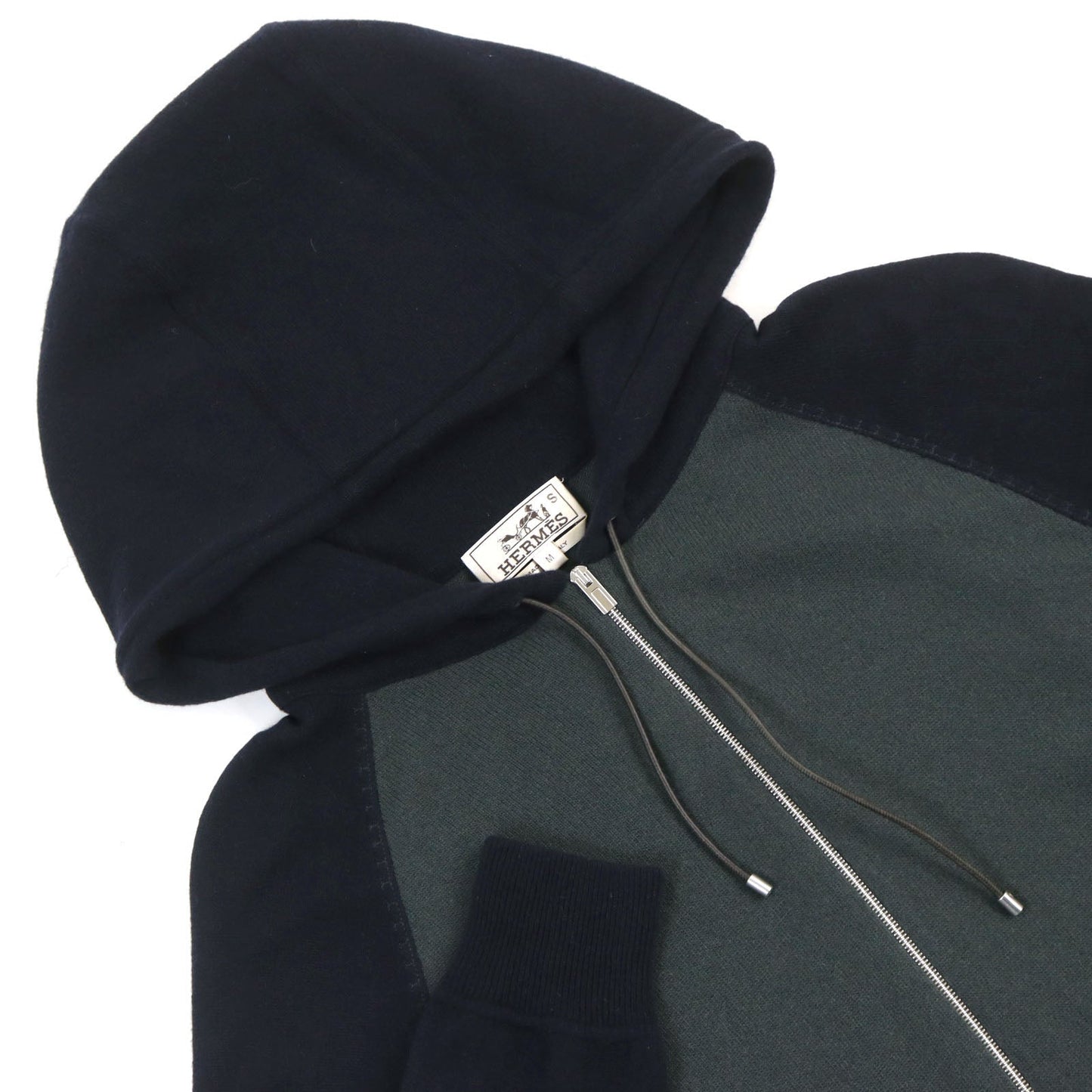 HERMES Hoodie wool Green navy M