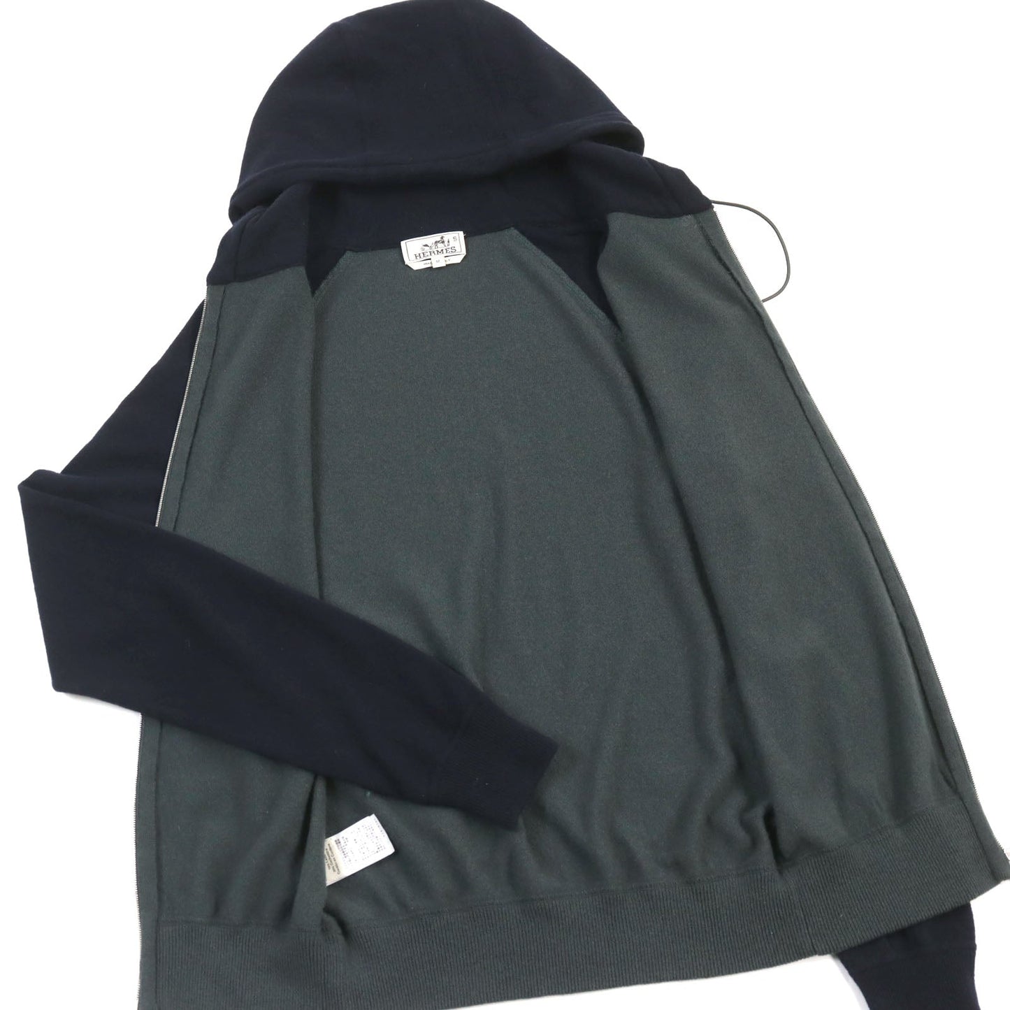 HERMES Hoodie wool Green navy M