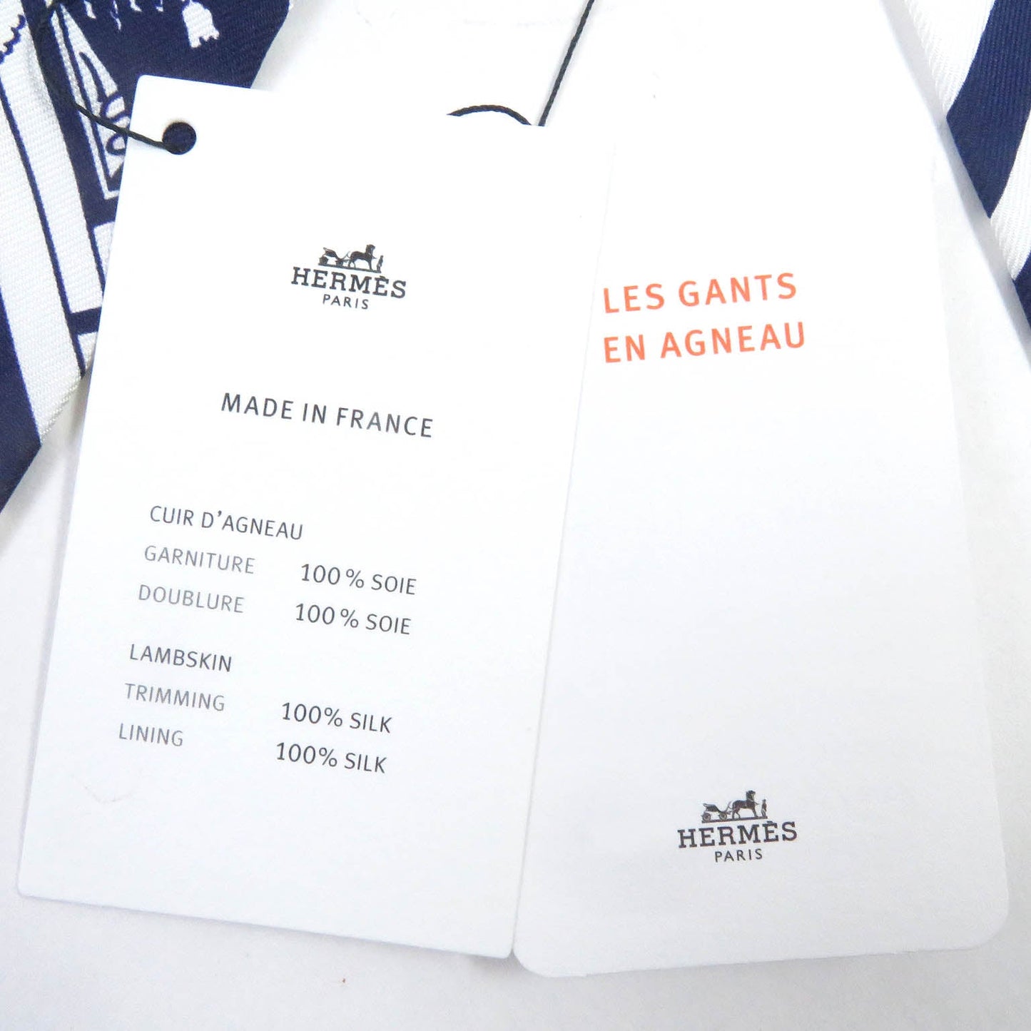 HERMES gloves Main: Lamb leather, Lining and scarf: 100% silk Navy Women 7.5 Used