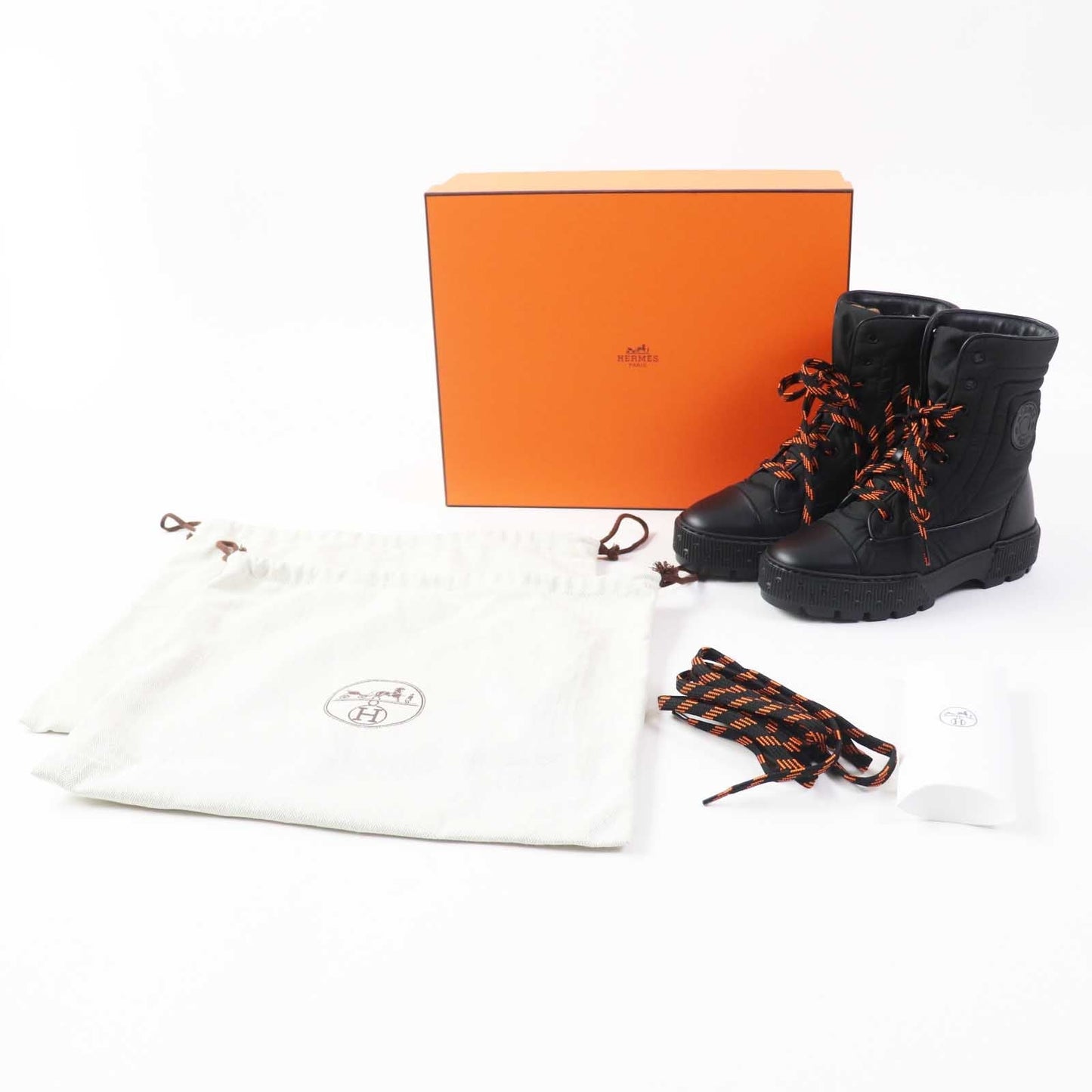 HERMES short boots Main: Leather, parachute fabric black Women 35 Used