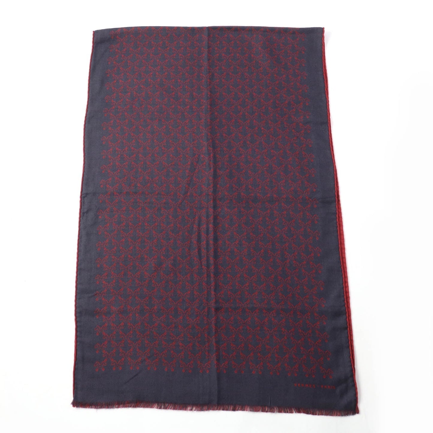 HERMES Scarf Main: 70% cashmere, Main: 30% silk Navy red Women Used