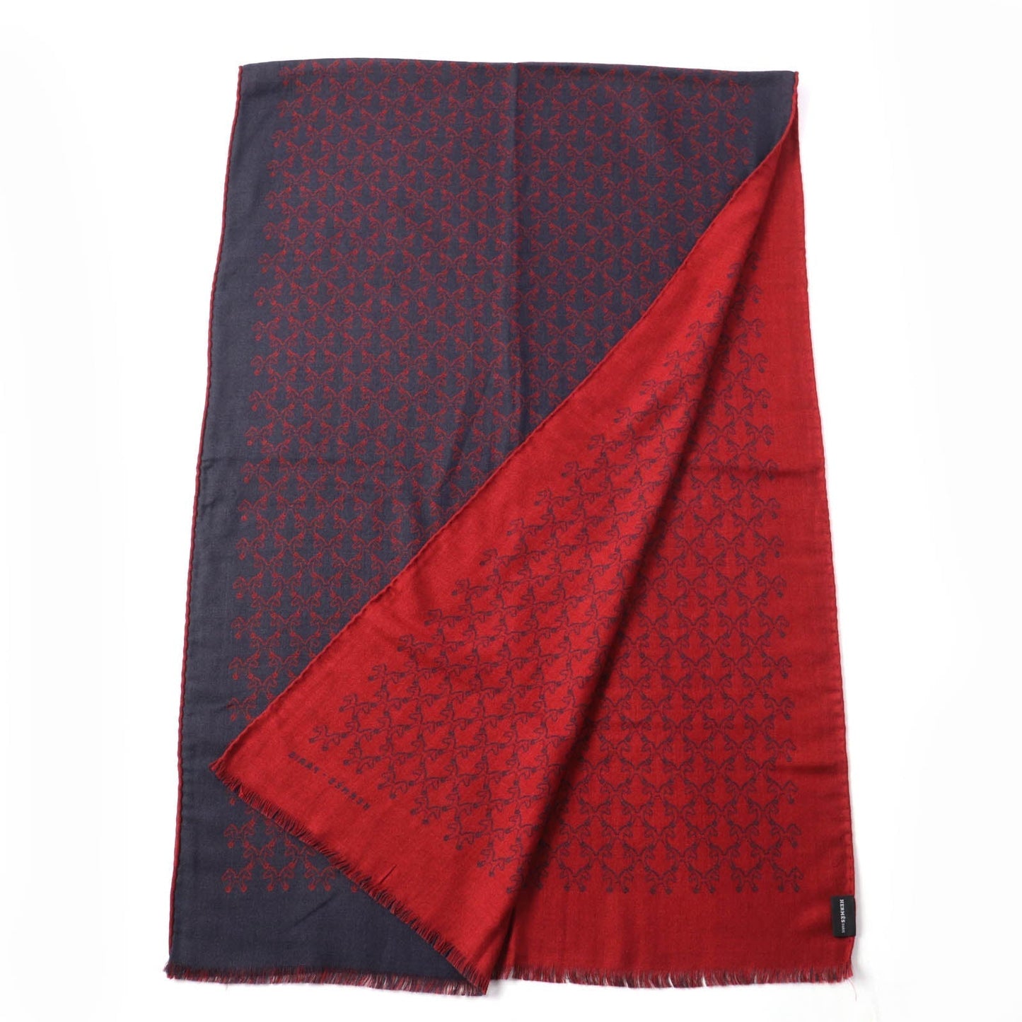 HERMES Scarf Main: 70% cashmere, Main: 30% silk Navy red Women Used