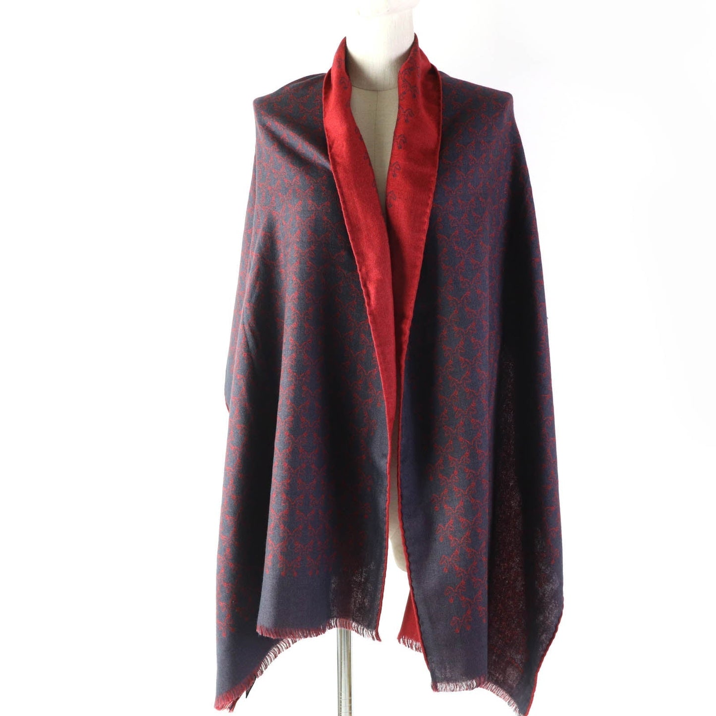 HERMES Scarf Main: 70% cashmere, Main: 30% silk Navy red Women Used