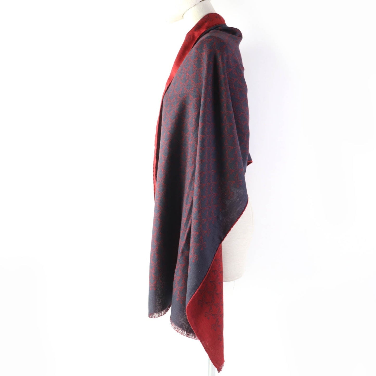 HERMES Scarf Main: 70% cashmere, Main: 30% silk Navy red Women Used
