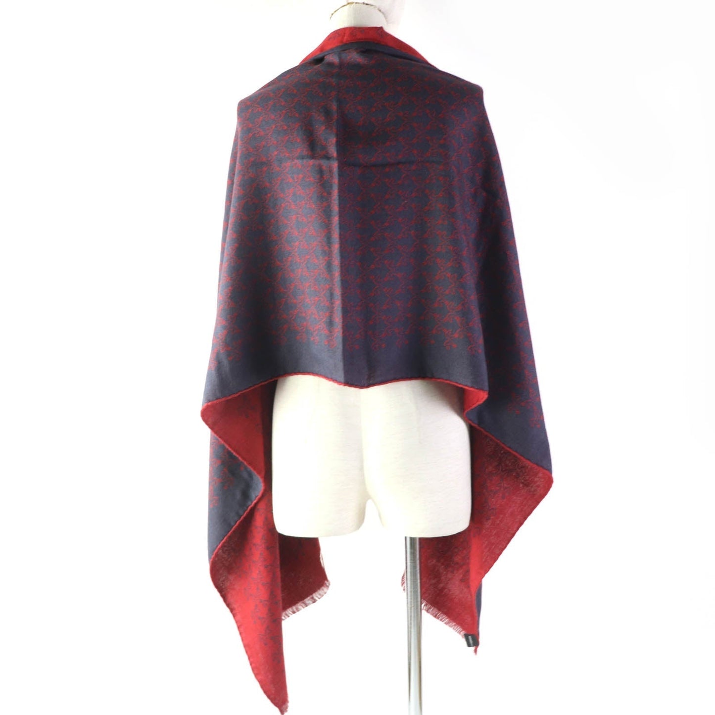 HERMES Scarf Main: 70% cashmere, Main: 30% silk Navy red Women Used