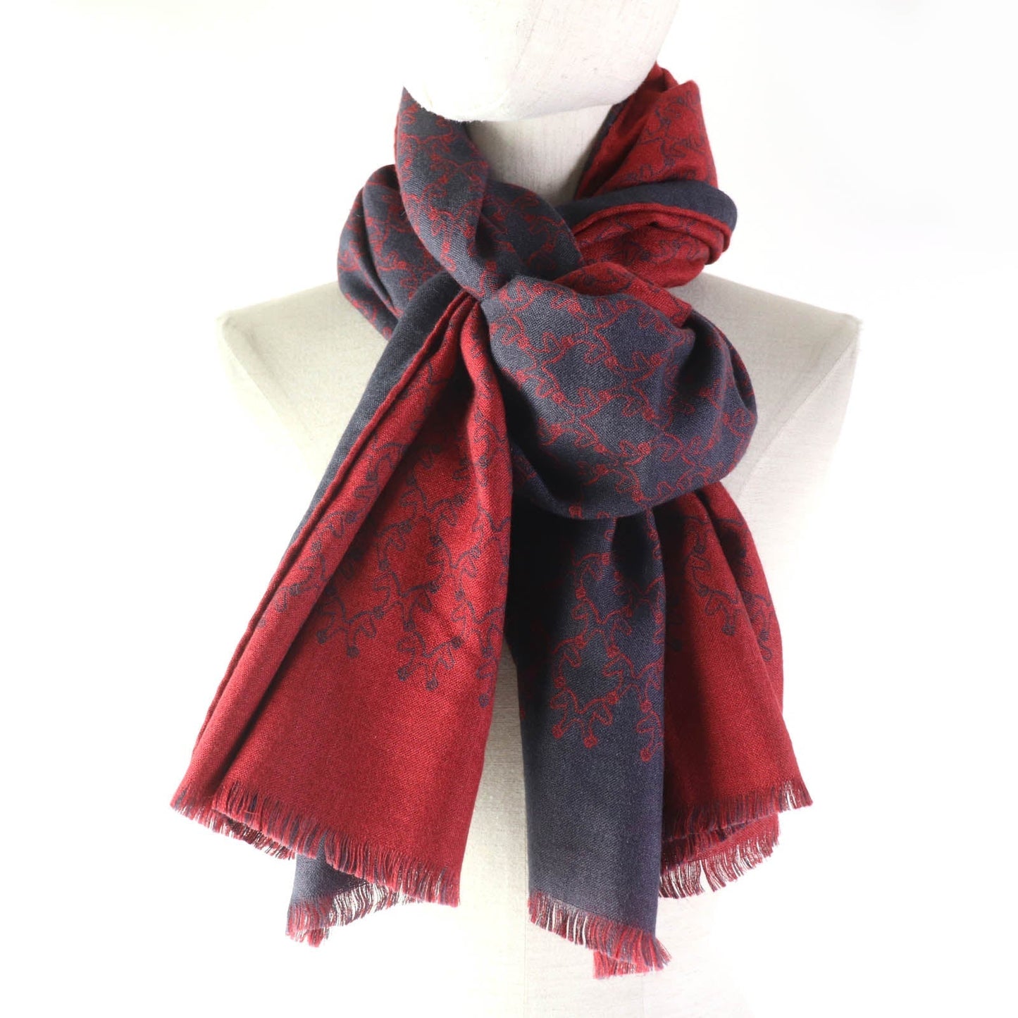 HERMES Scarf Main: 70% cashmere, Main: 30% silk Navy red Women Used
