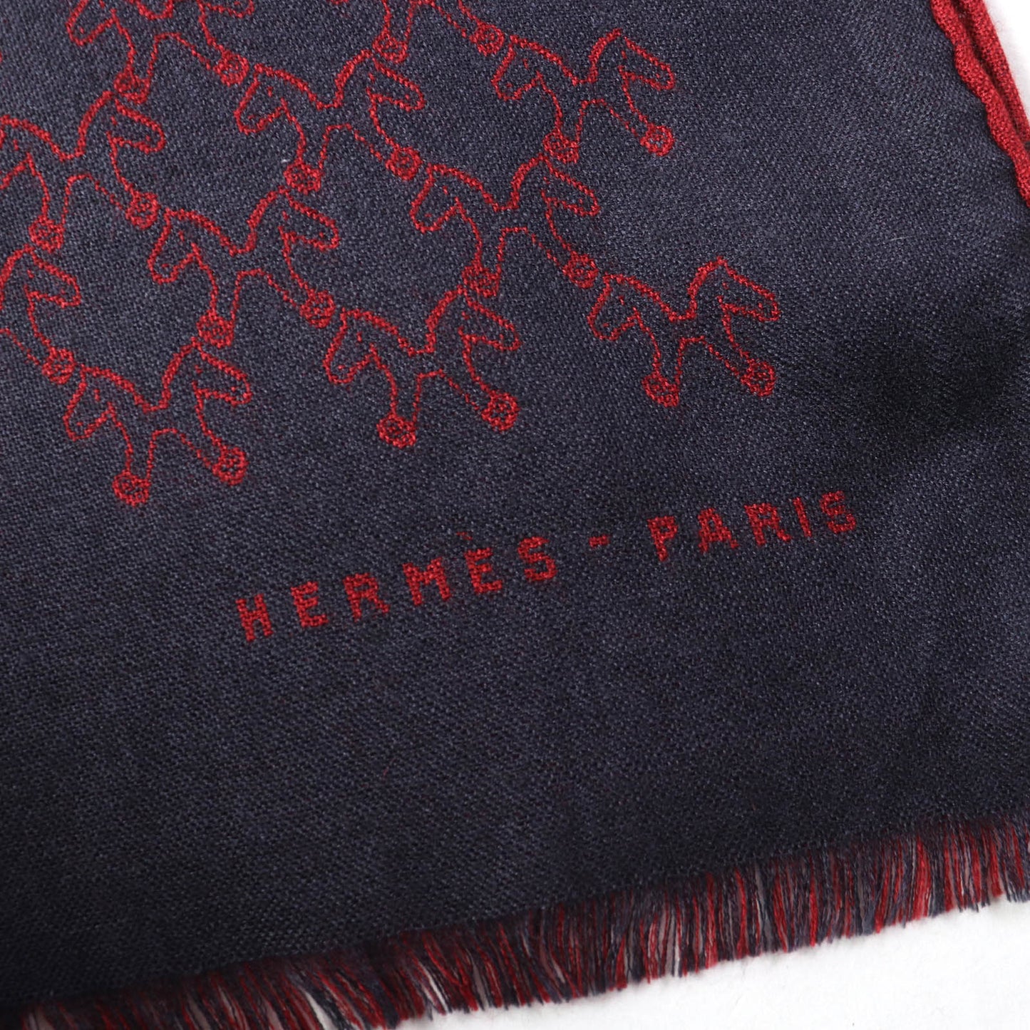 HERMES Scarf Main: 70% cashmere, Main: 30% silk Navy red Women Used