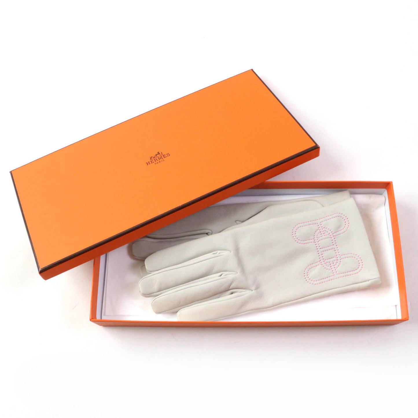 HERMES gloves leather Light gray Chene Dunkle 7.5