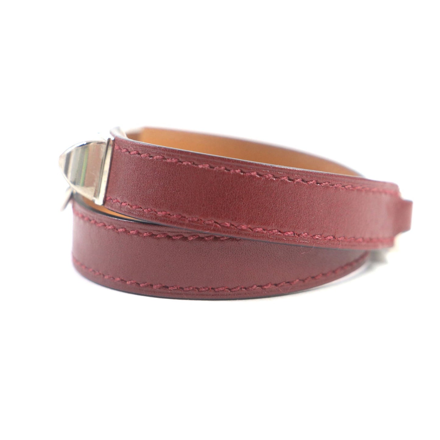 HERMES bracelet leather Red brown Cory Edssian S