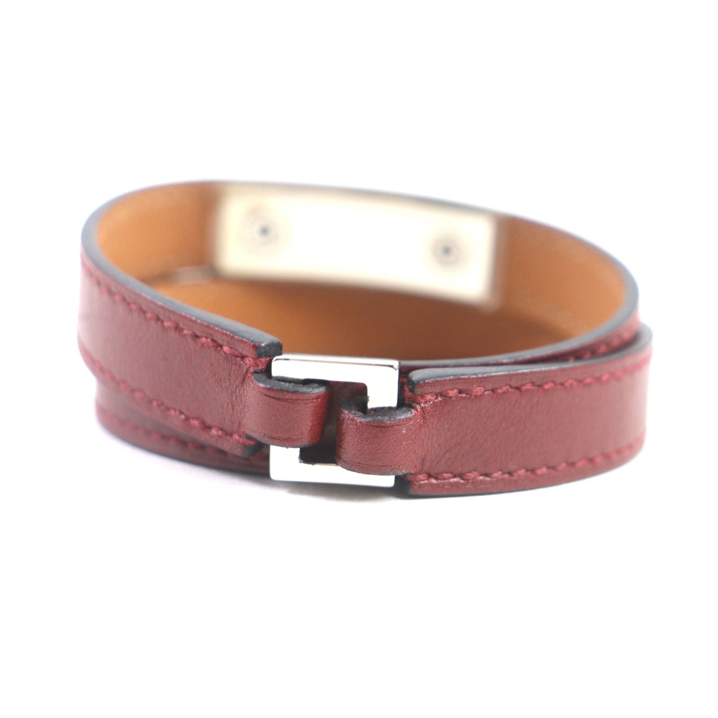 HERMES bracelet leather Red brown Cory Edssian S