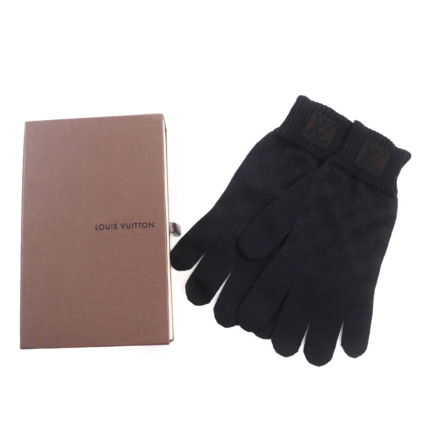LOUIS VUITTON gloves 402330 wool Black brown Gompute Damier