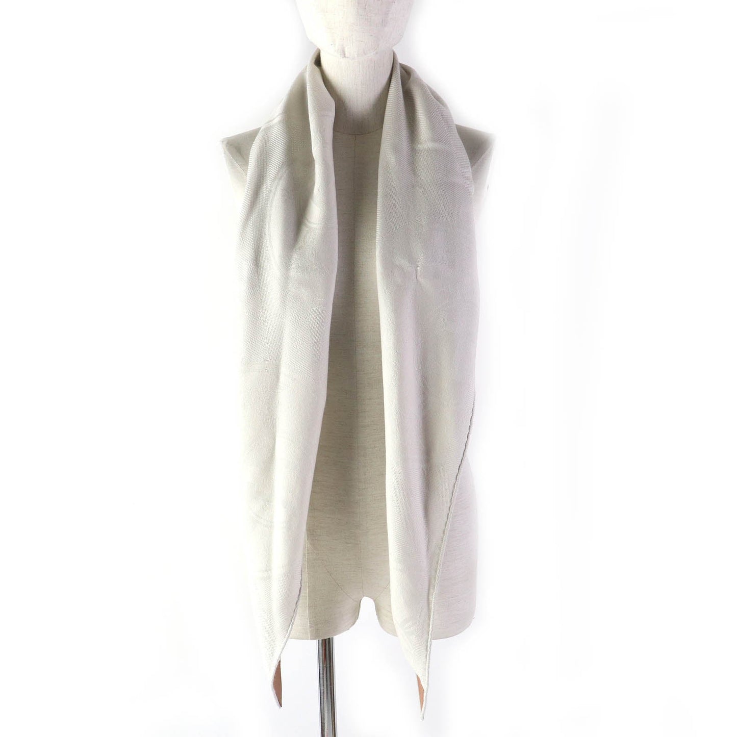HERMES scarf Main: 85% cashmere, Main: 15% silk, Part: , Leather part: sheepskin Light Greige Losange New Libris Women Used