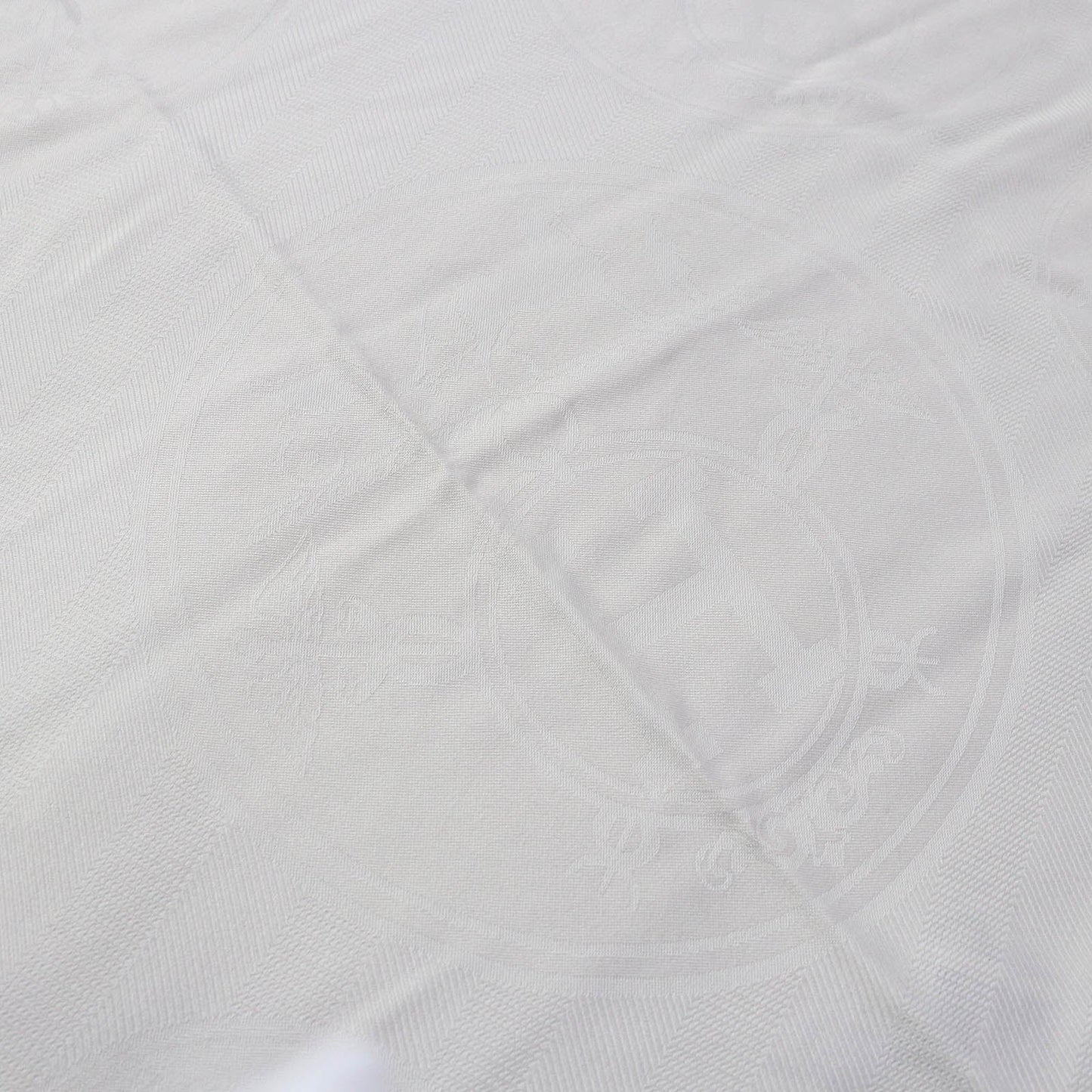 HERMES scarf Main: 85% cashmere, Main: 15% silk, Part: , Leather part: sheepskin Light Greige Losange New Libris Women Used