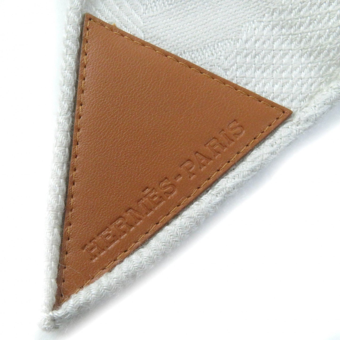 HERMES scarf Main: 85% cashmere, Main: 15% silk, Part: , Leather part: sheepskin Light Greige Losange New Libris Women Used
