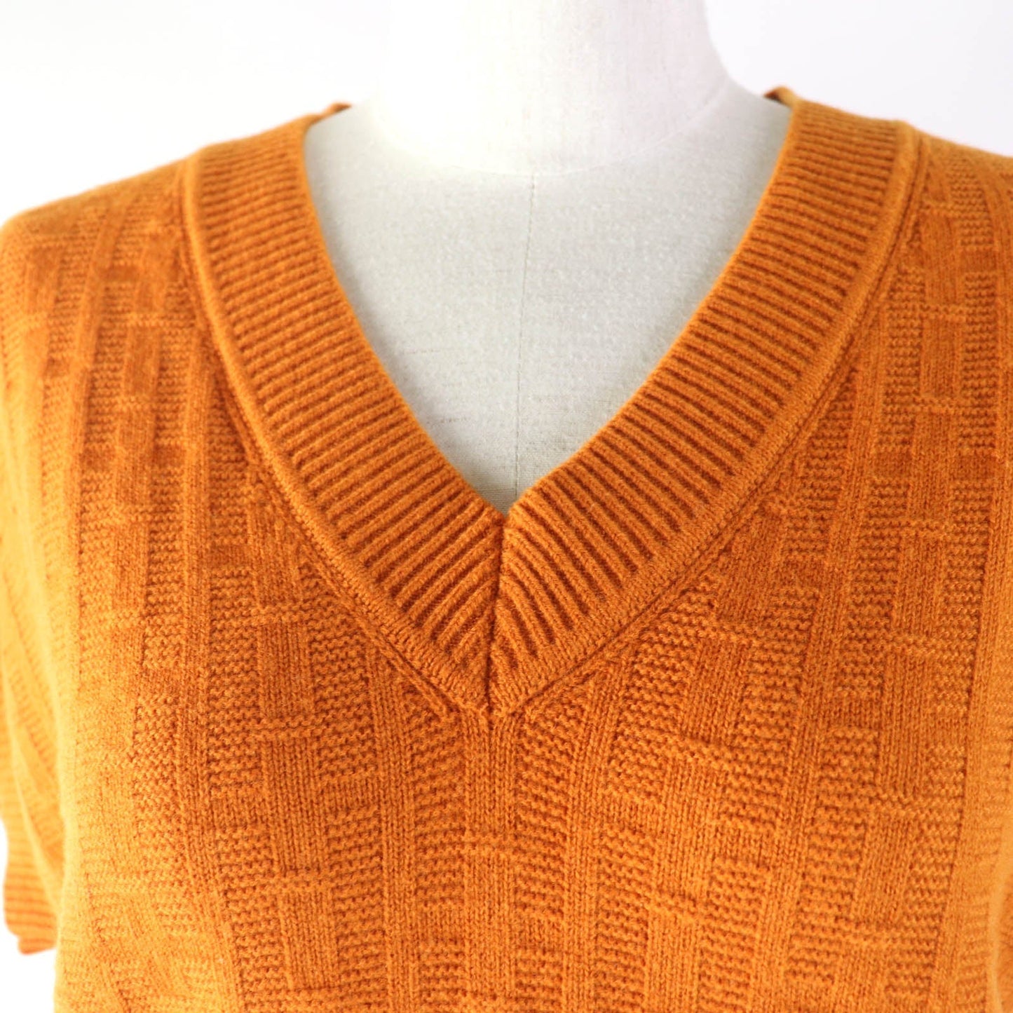 HERMES Short sleeve knit 3E2639DB wool Orange 34