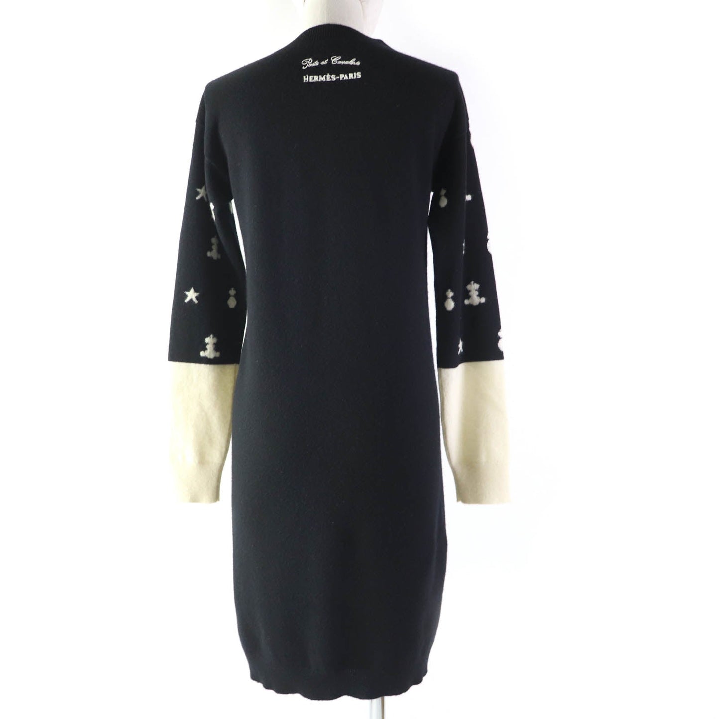 HERMES one piece cashmere Black Ivory Poste et Cavalerie Sabre Bag 34