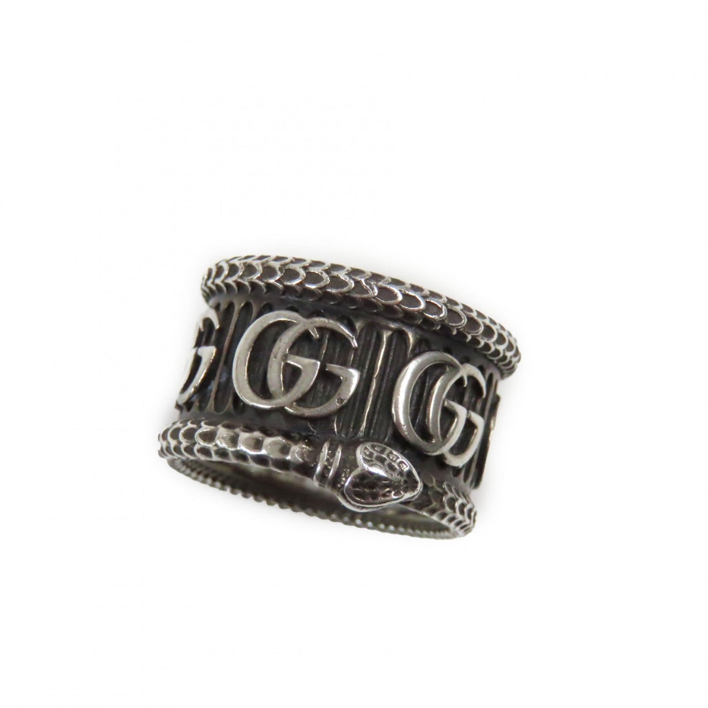 GUCCI Ring 577201 AG925 Black Silver Design ring Double G Snake